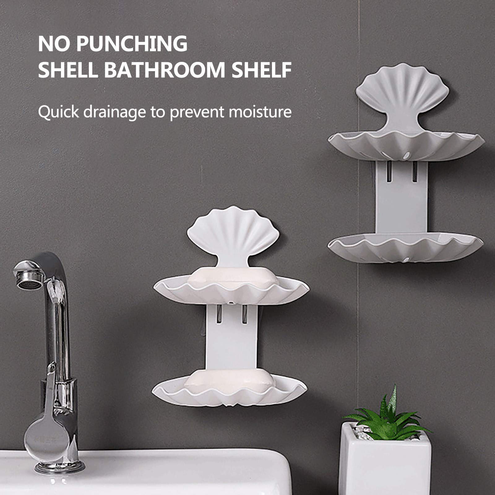 Perforated Soap Holder with Drain - Double Layer Shell Box Storage for Bathroom, Shower & Kitchen - Multicolor Soap Rack Organizer for Bar Soaps, Sponges & Beauty Products