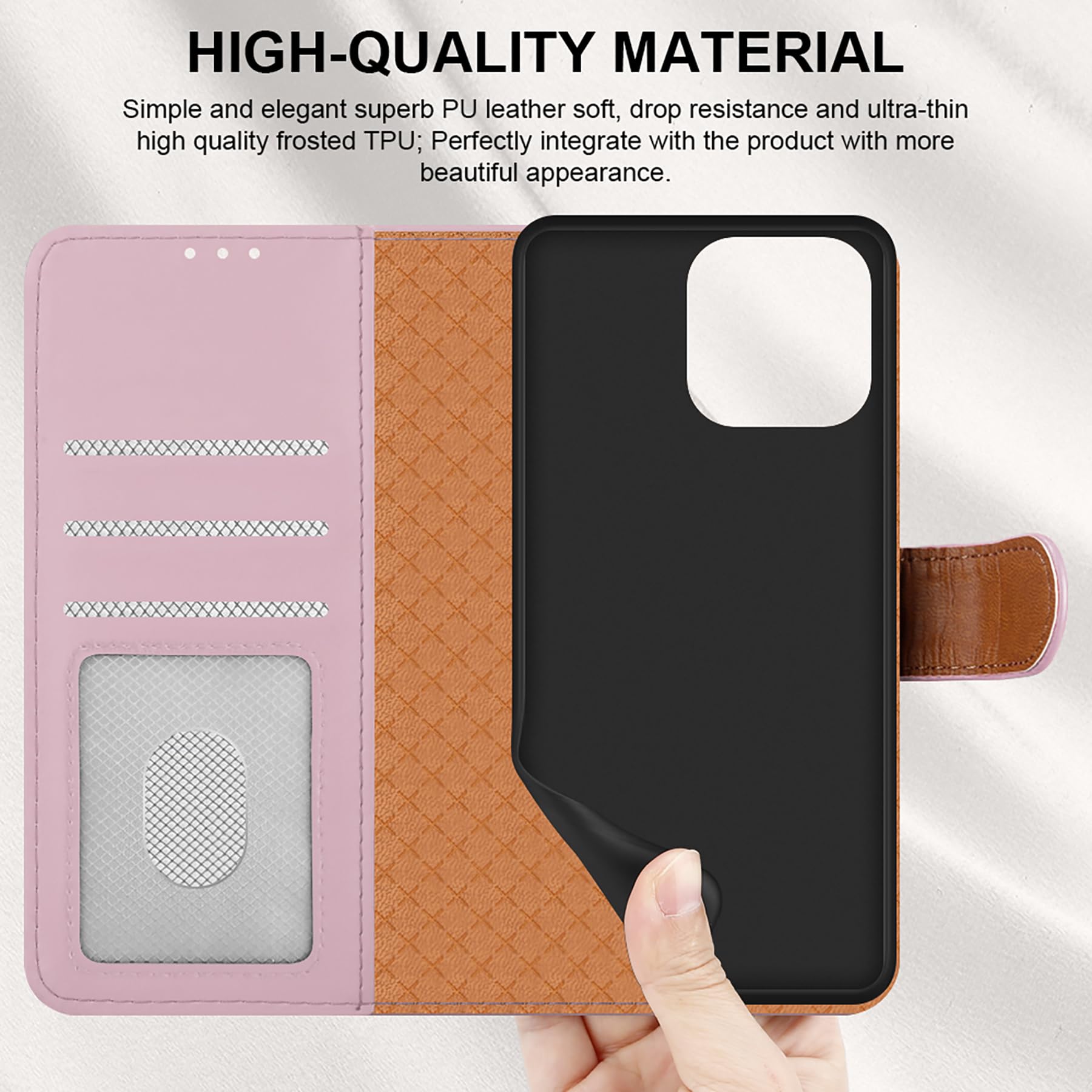 Premium Leather Magnetic Flip Cover Case for iPhone 15 Pro with 2x Screen Protectors, Card Holder & Kickstand - Full Protection Rose Gold Phone Cover | Perfect for Work, Travel & Everyday Use