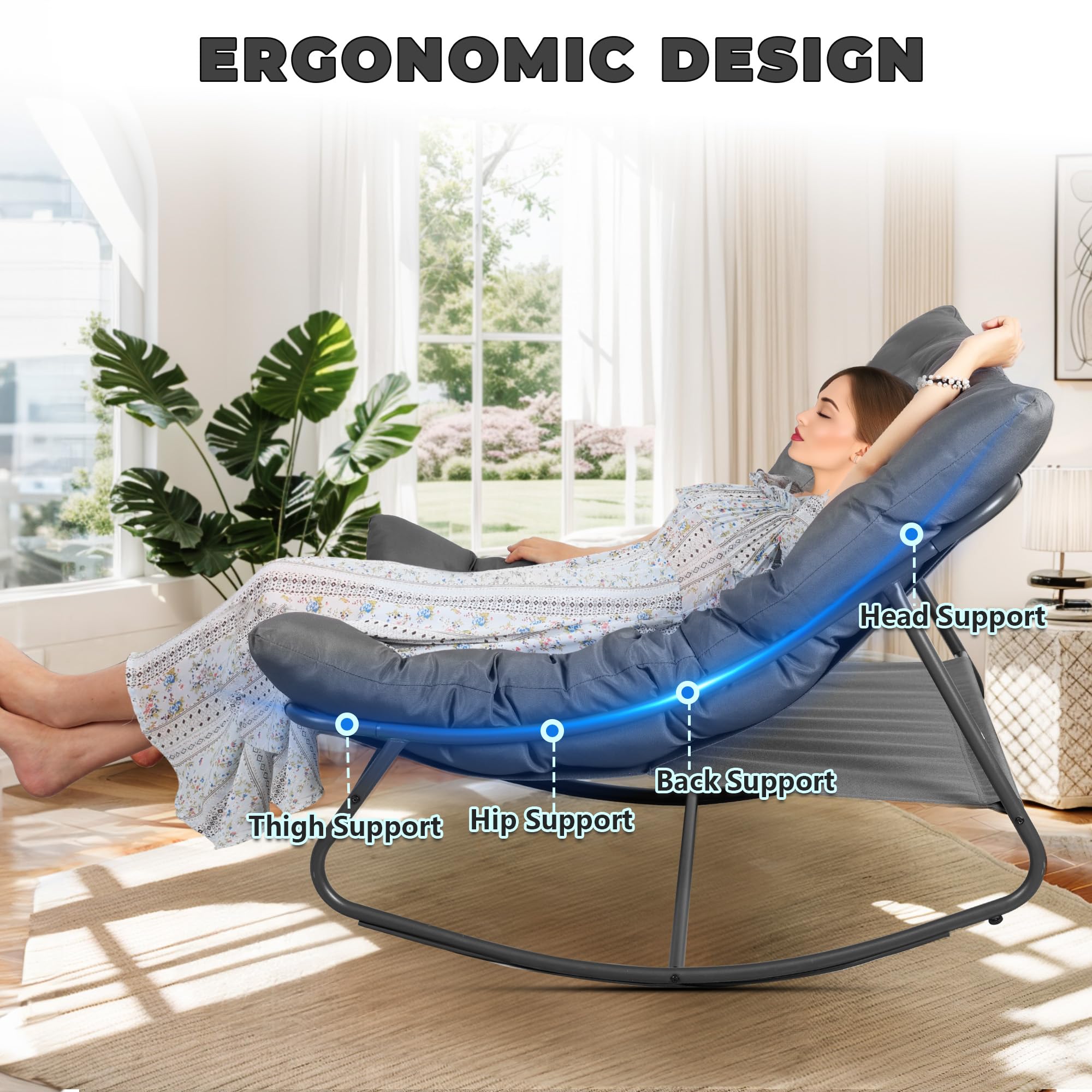 **Modern Oversized Rocking Chairs Set of 2 – Indoor & Outdoor Metal Lounge Rockers with Thick Cushions & High Back – Perfect for Living Room, Patio, Porch, Garden, Backyard – Relaxing & Stylish Seating for Reading, Lounging & Entertaining**