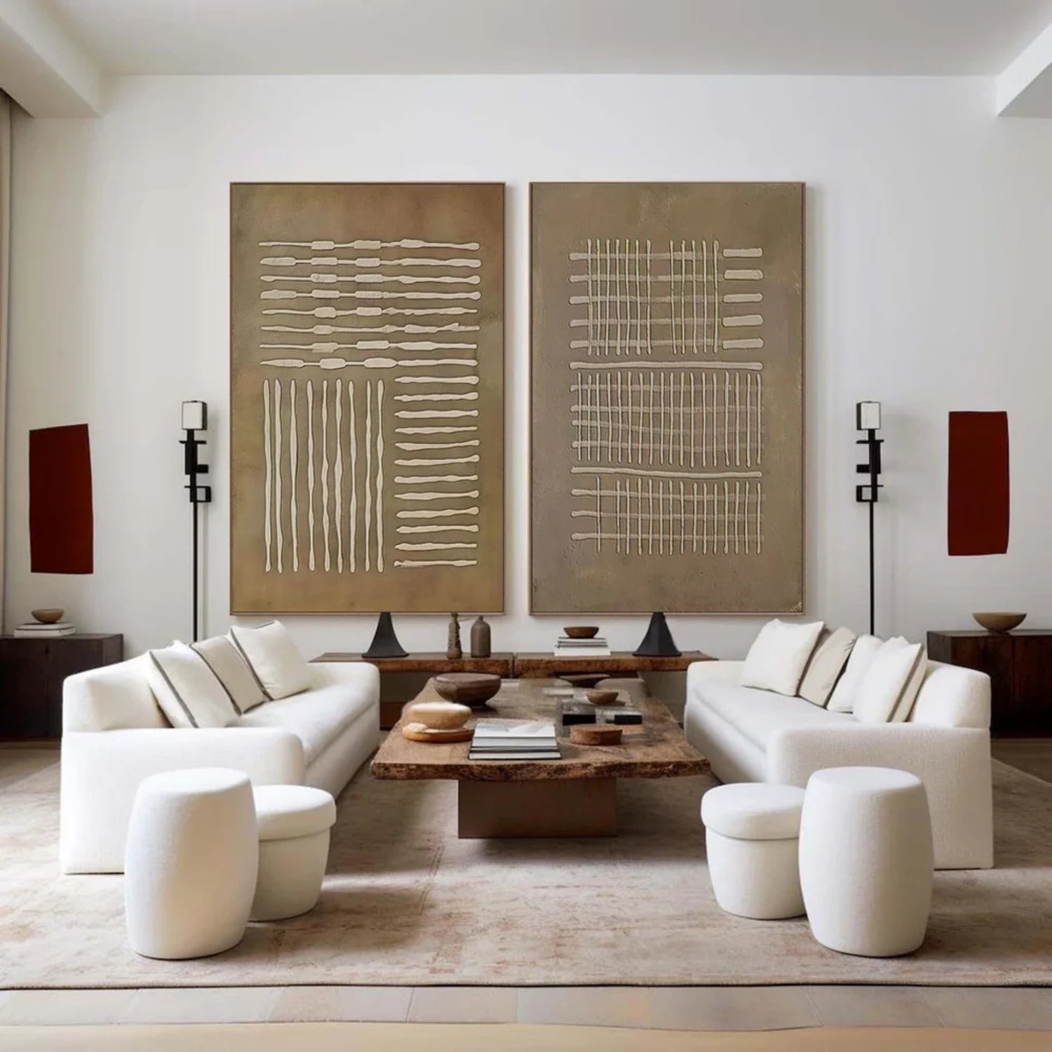 Abstract Beige & Brown Wall Art Set of 2 Canvas Paintings - Modern Home Decor for Living Room, Bedroom & Office #BB154