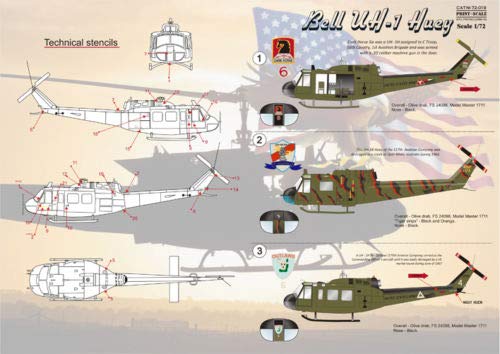 1/72 Scale Bell UH-1 Huey Helicopter Water Slide Decal Set - Model Aircraft Decals for Military Diorama & Scale Modeling Projects