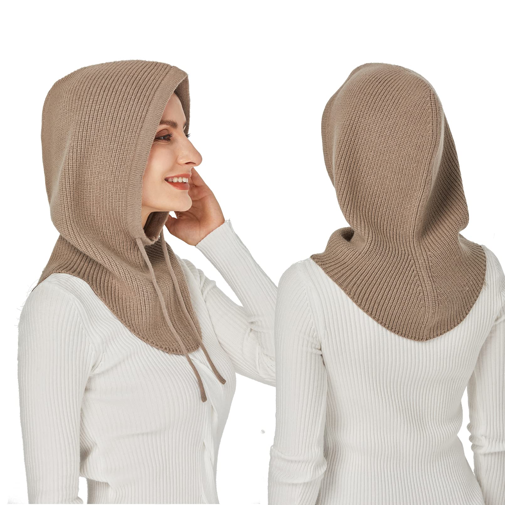 Facecozy Winter Hats for Women & Men - Wool Blend Hooded Scarf, Balaclava, Knit Skull Cap Beanie & Neck Gaiter - Warm Cold Weather Accessories for Skiing, Snowboarding & Outdoor Activities