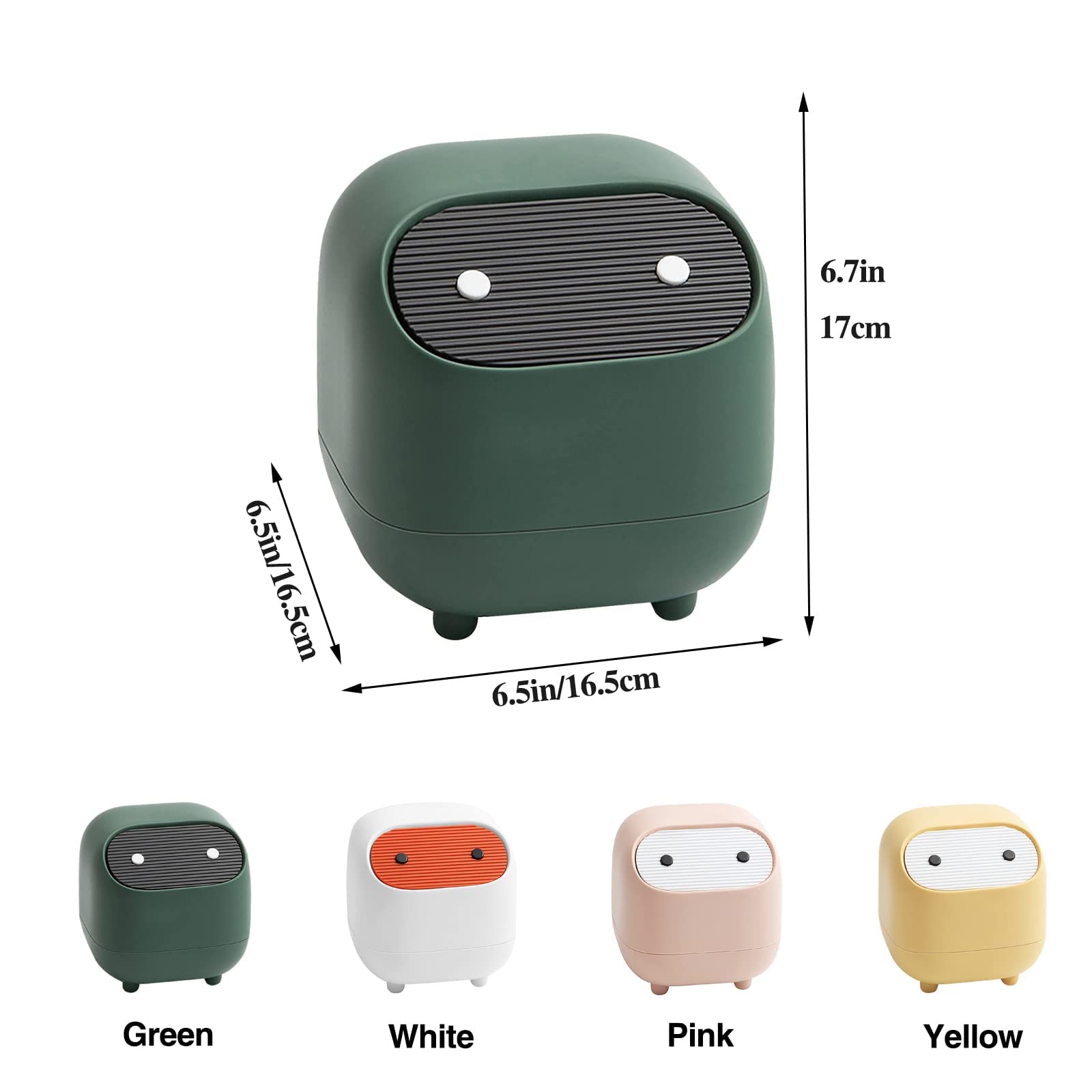 Mini Trash Can with Lid - Cute Ninja Design Small Plastic Garbage Bin for Office Desk, Bathroom Vanity, Coffee Table & Home Decor (Green) | Perfect for Workspace Organization & Waste Disposal