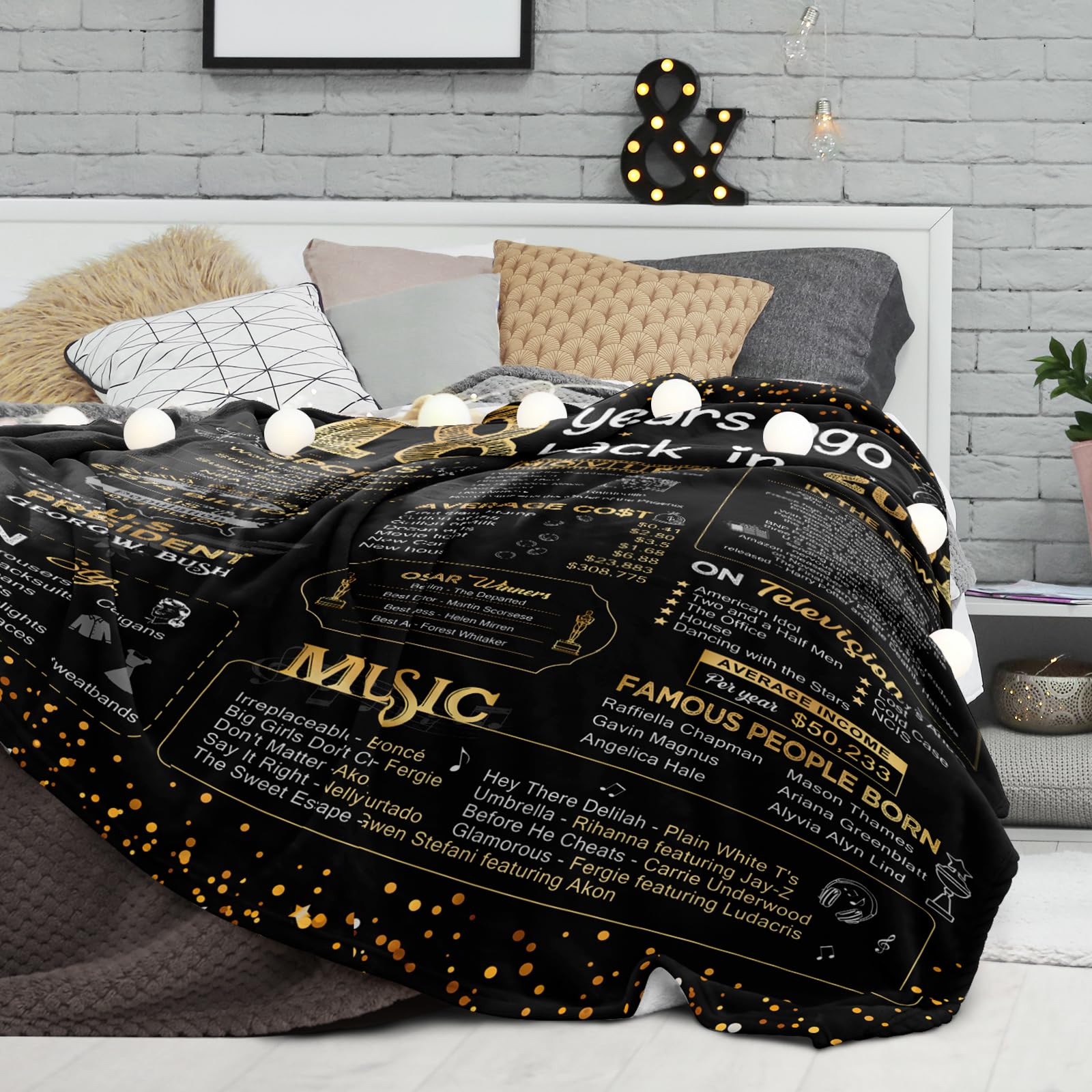 18th Birthday Gifts for Girls & Boys - Soft Throw Blanket 60x50 Inch (Gold) - Perfect for Daughter, Son, Sister & Best Friend - Great for Parties, Dorm Decor & Cozy Nights - Back in 2007 Theme