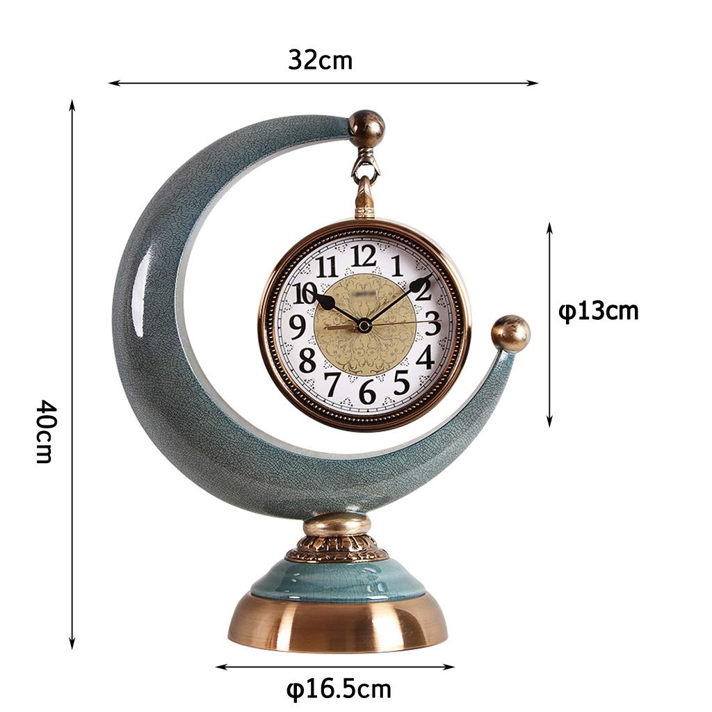 Ceramic Moon Table Clock - Decorative Desk & Shelf Clock for Living Room, Kitchen, Office - 32x16.5x40cm Blue Home Decor | Perfect for Bedside, Bookshelf & Gift Giving