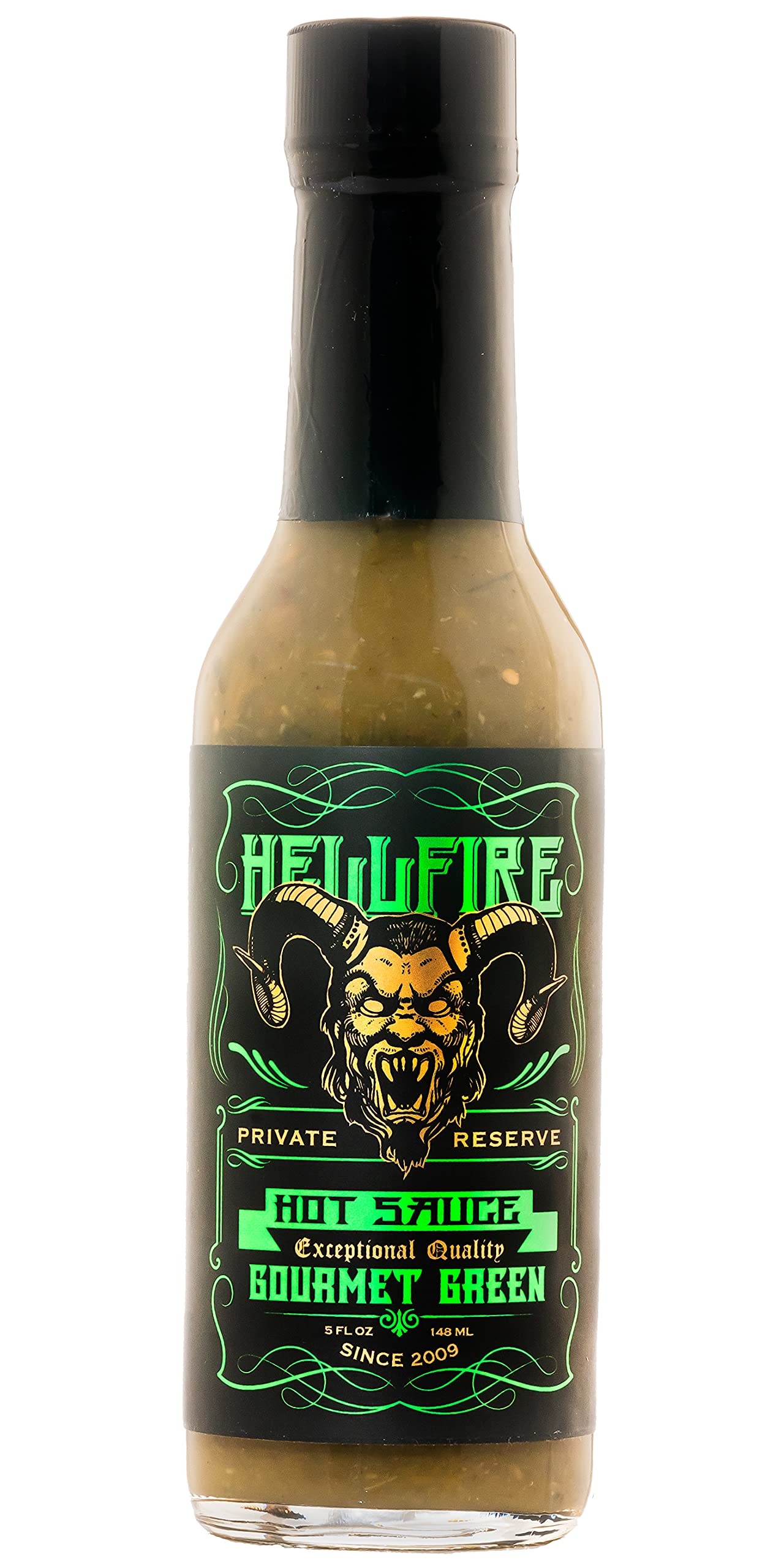 Hellfire Gourmet Green Hot Sauce with Carolina Reaper - Award-Winning Verde Sauce (5 oz) | Featured in Men's Fitness Magazine | Healthy Spicy Condiment for Tacos, Wings & Bloody Marys
