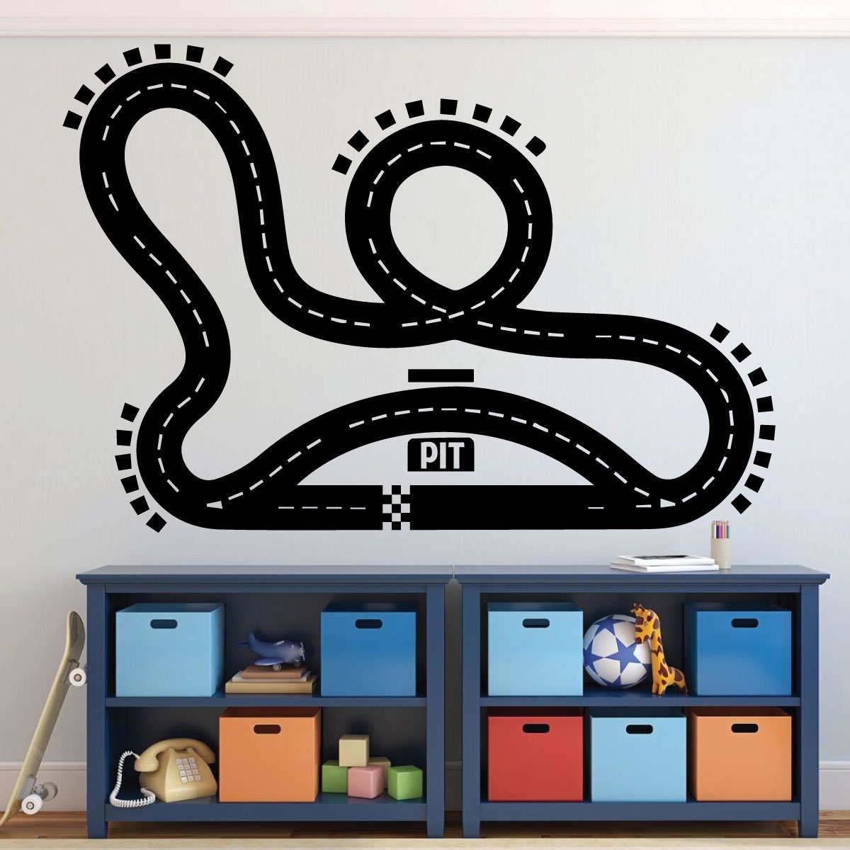 Race Track Wall Decal for Kids Room - Playroom & Nursery Decor for Boys