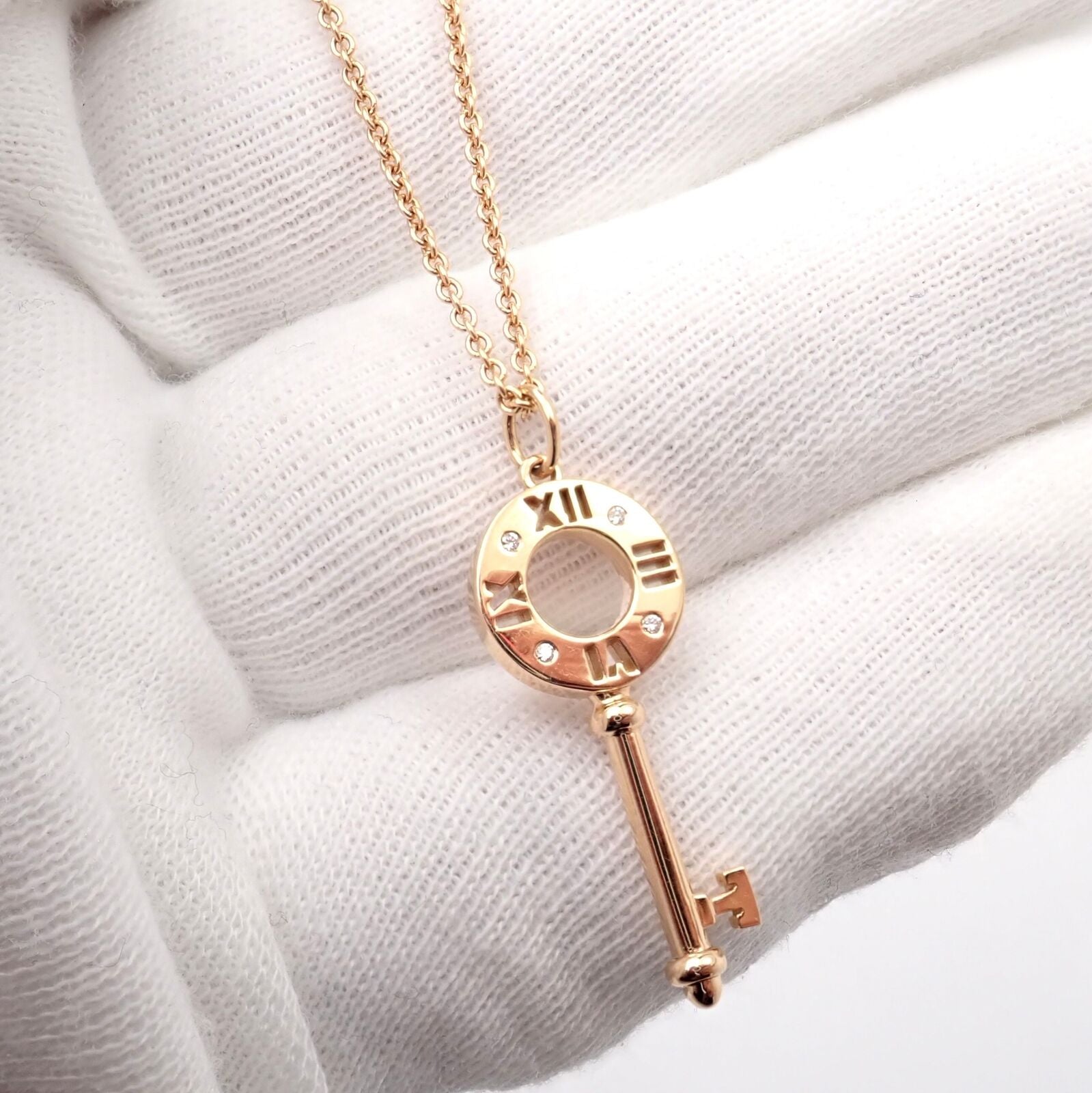 Authentic Tiffany & Co 18k Rose Gold Atlas Diamond Key Pendant Necklace for Women - Elegant Jewelry Gift for Anniversary, Birthday & Special Occasions