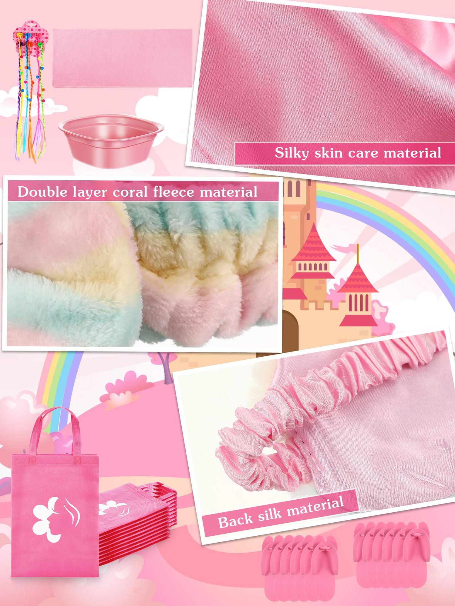 Suhine 10-Piece Girls Spa Party Kit - Kids Satin Robes & Nail Salon Accessories Set - Perfect for Birthday Party Favors, Sleepovers & DIY Spa Nights at Home