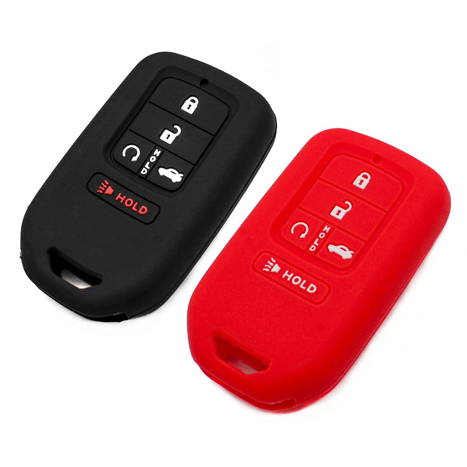 EYANBIS Silicone Key Fob Cover Compatible with Honda Civic Accord Pilot CR-V Insight Passport (A2C81642600) - 5 Button Smart Key Protector Case - Durable & Anti-Slip Car Accessories (Black & Red) | Perfect for Key Protection, Easy Grip & Everyday Use
