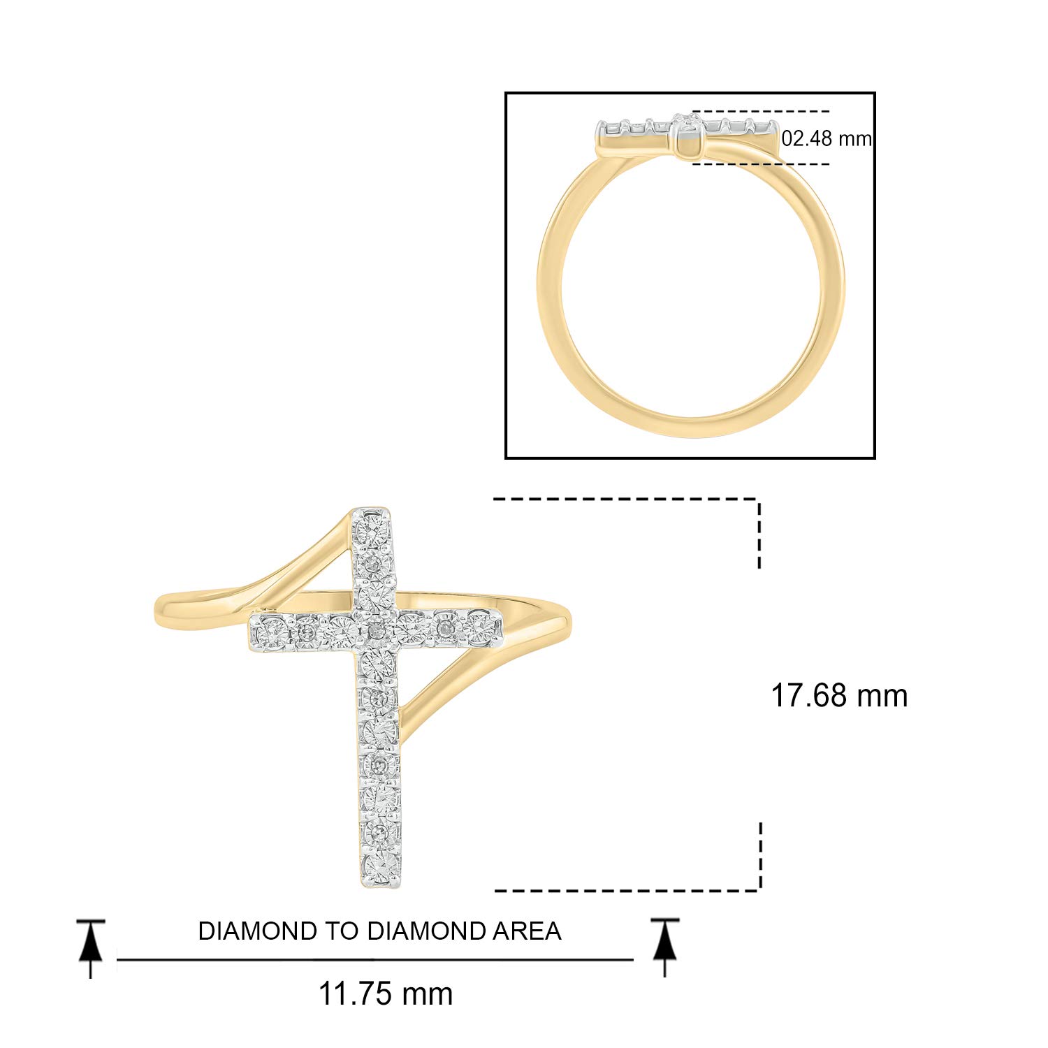 1/20 CT Natural Diamond Cross Ring for Women - Gold Vermeil 925 Sterling Silver Vertical Diamond Accent Ring | Elegant Religious Jewelry Gift for Her in White, Yellow or Rose Gold | Perfect for Church, Weddings & Special Occasions
