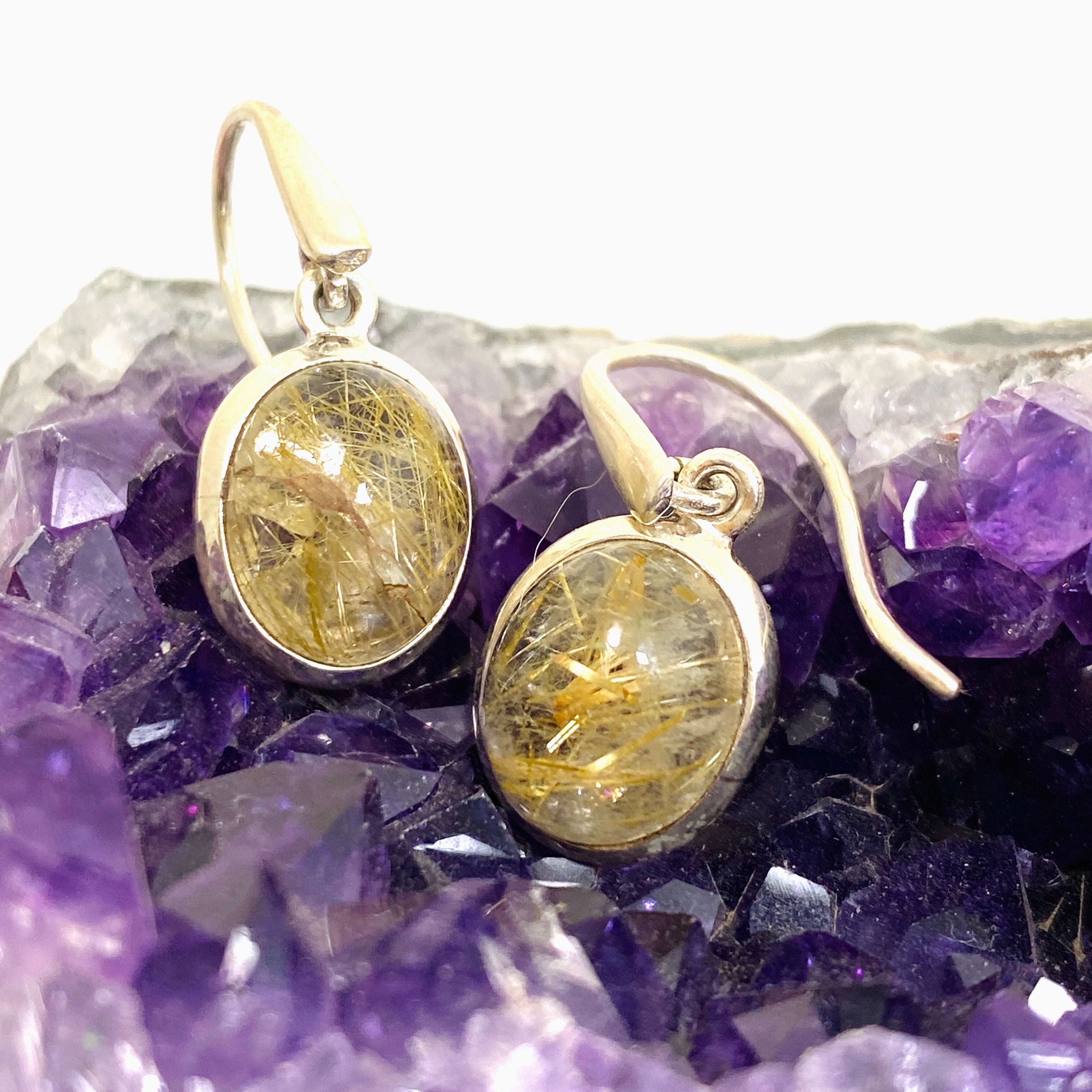 Natural Rutilated Quartz Oval Cabochon Earrings - 925 Sterling Silver Handmade Jewelry for Women - Perfect for Gift Giving, Weddings & Special Occasions