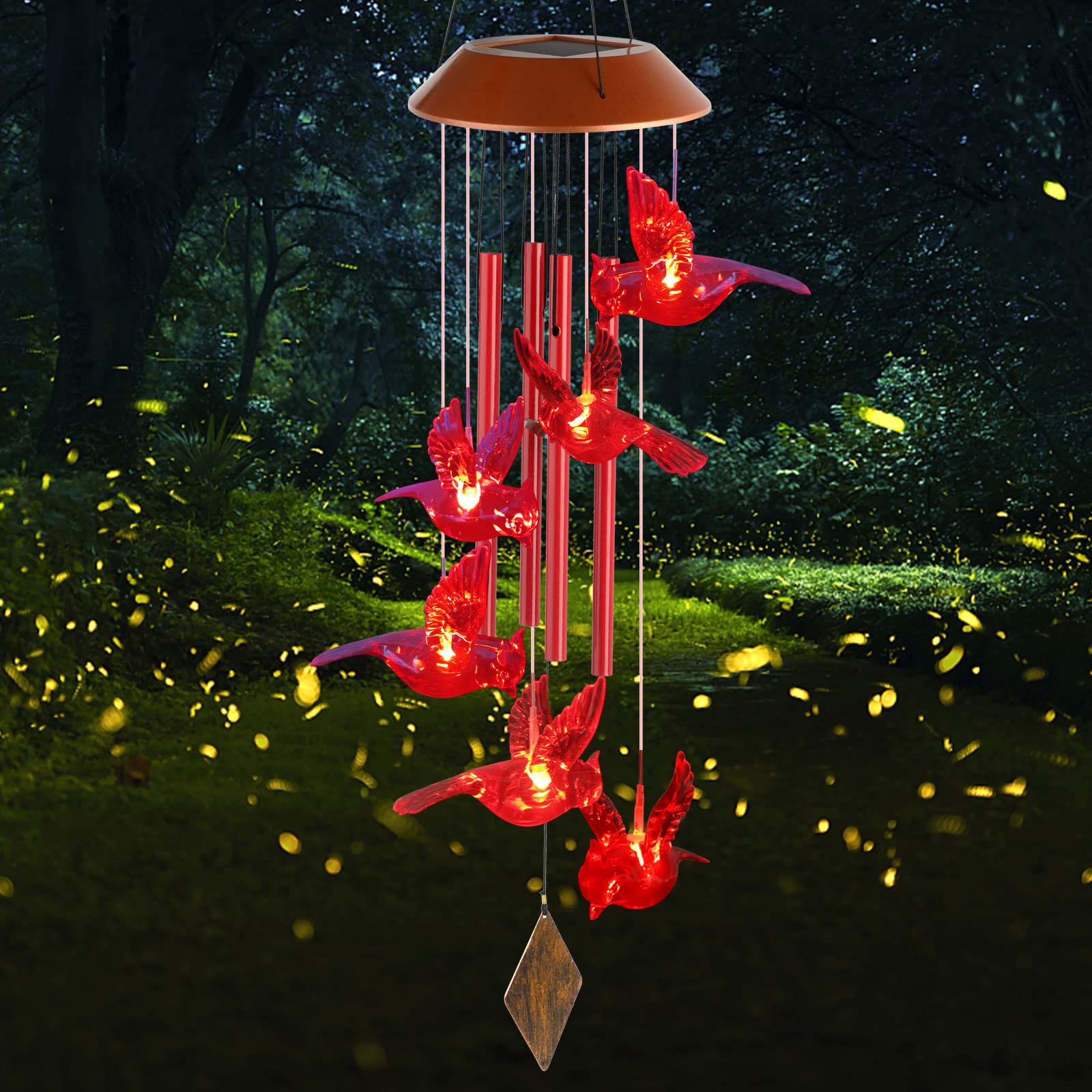 Solar-Powered Cardinal Wind Chimes with Lights - Memorial Gift for Mom, Women & Loved Ones - Outdoor Garden Decor for Patio, Yard & Memorial Spaces