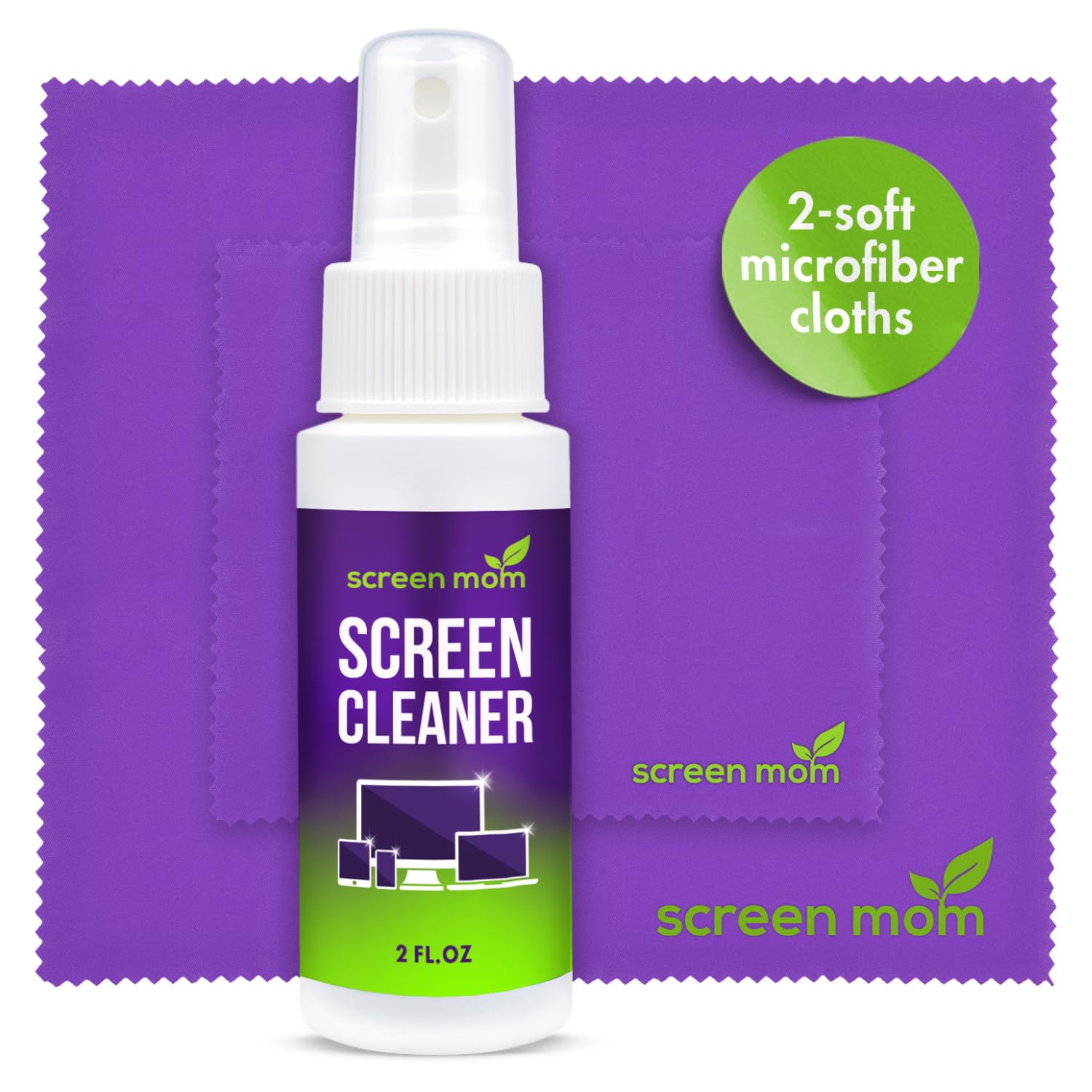 Screen Cleaner Spray Kit with 2 Microfiber Cloths - 2oz Non-Toxic Electronic Cleaner for TV, Computer, Phone, iPad & Car Screens | Streak-Free Cleaning for Home, Office & Travel Use