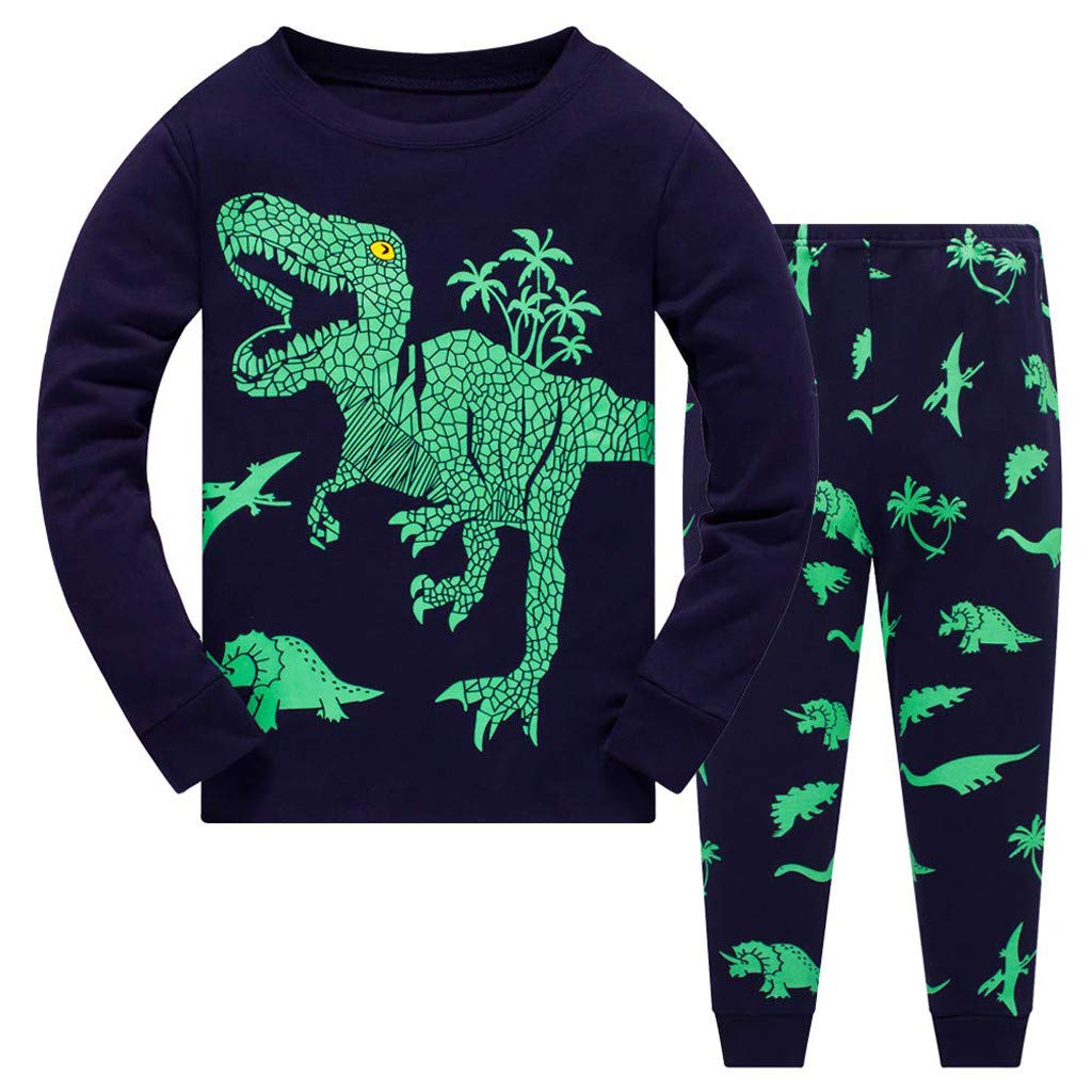 **Boys' Dinosaur Print Long Sleeve T-Shirt & Pants Set - Cute Cartoon Loungewear Outfit for Toddlers & Kids | Playtime, Sleepwear & Casual Wear**