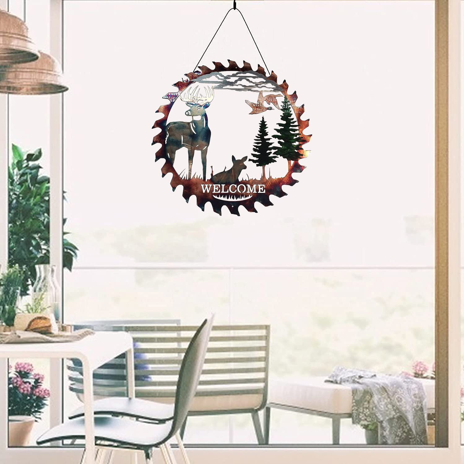 Metal Elk Wall Decor - Handcrafted Saw Blade Art for Home - Rustic Elk Head Wall Hanging - Perfect for Living Room, Bedroom, Bathroom & Cabin Decor | Western Theme Home Accent