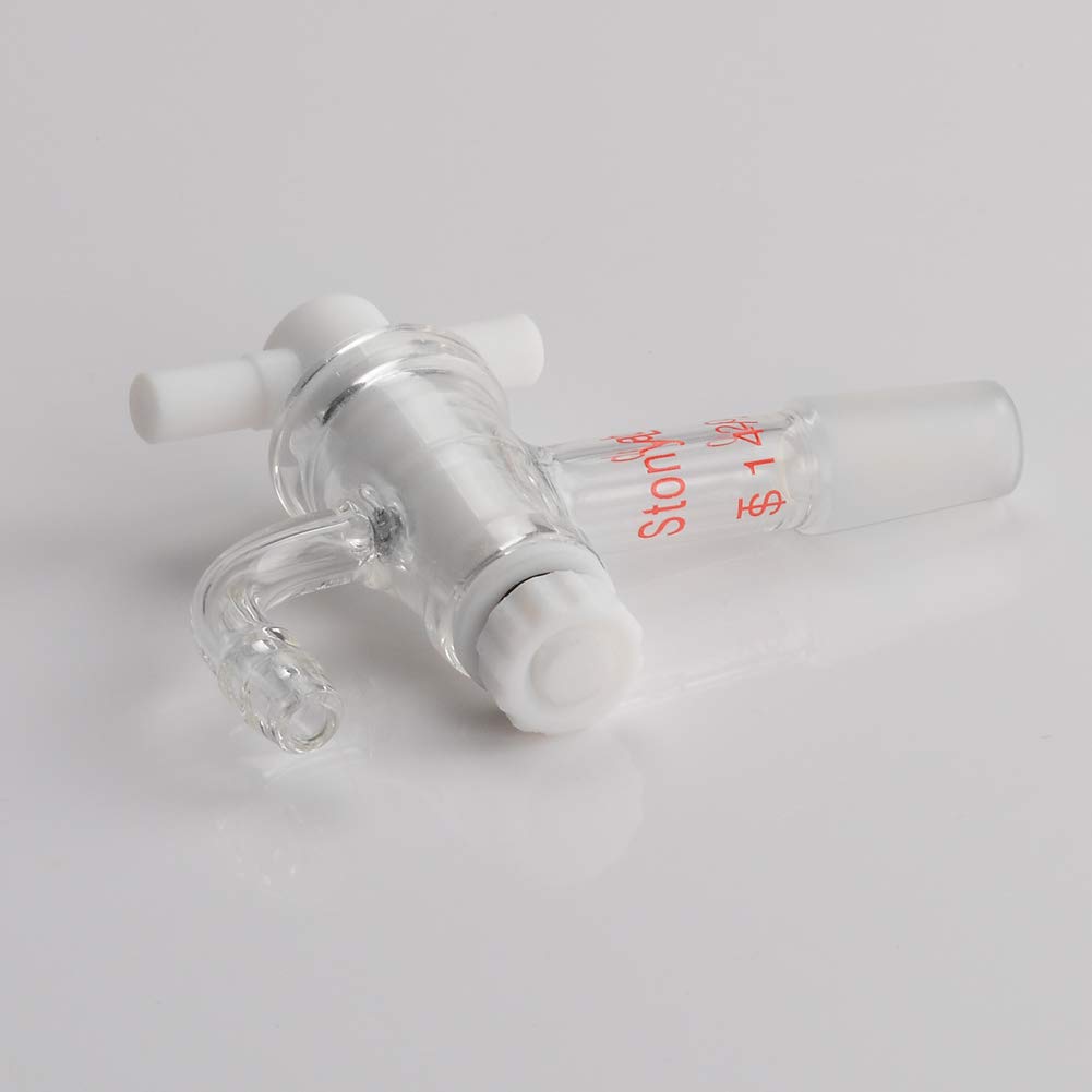 StonyLab PTFE Vacuum Flow Control Adapter with 14/20 Joint & Bent Hose Connector - Laboratory Glassware Accessory for Chemistry Experiments & Distillation Setups