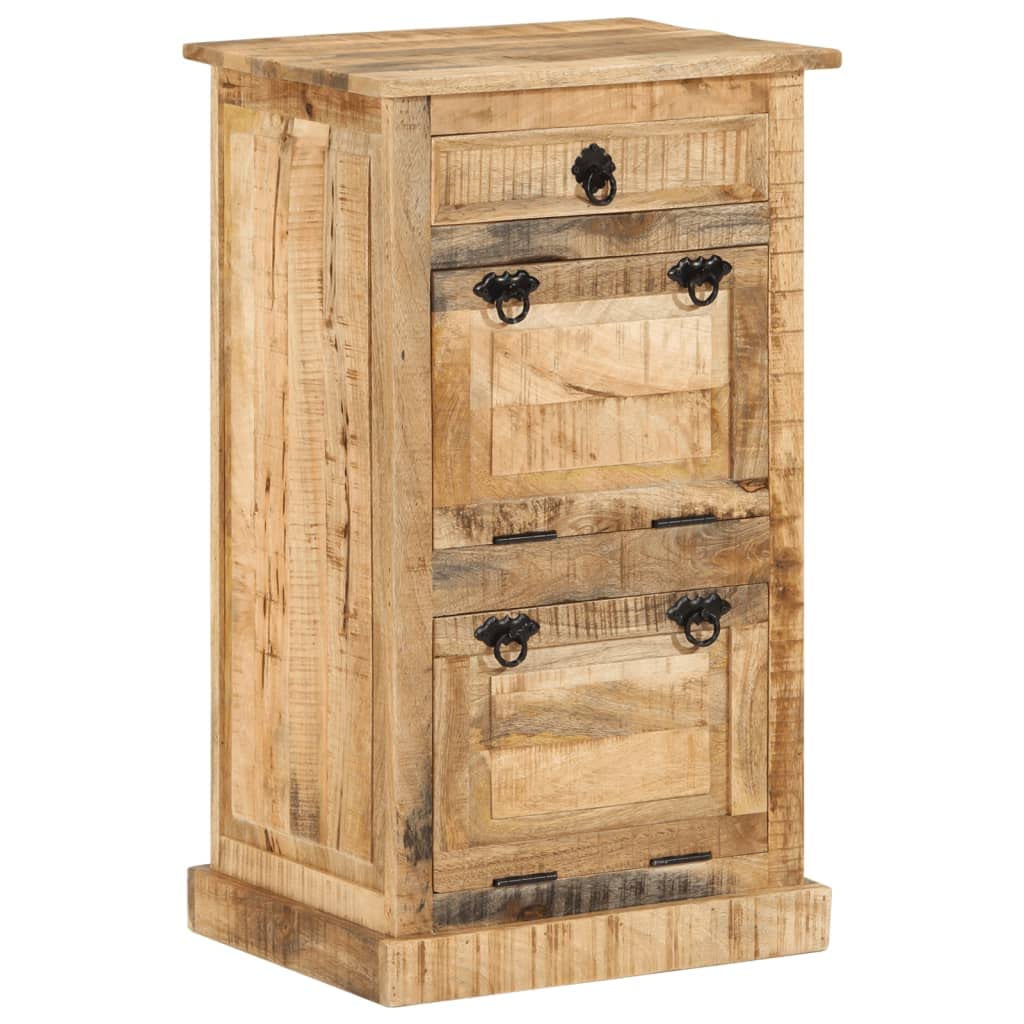 WELLIKEA 4-Layer Shoe Cabinet with Drawer - Solid Rough Mango Wood Storage Organizer for Entryway, Hallway, or Closet - Space Saving Shoe Rack for Home & Office