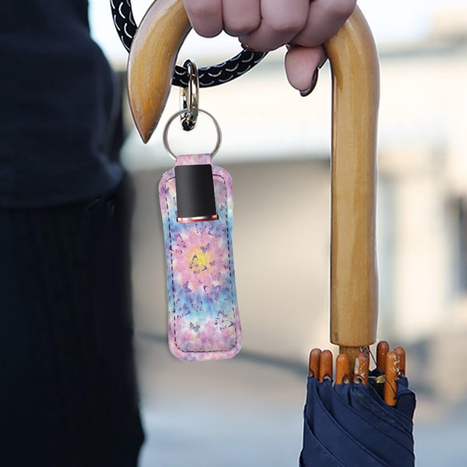 Butterfly Lip Balm Holder Keychain - Purple Tie Dye Design with Carabiner Clip | Lightweight Lip Gloss Balm Keychain for Women | Perfect for Gym, Travel, and Everyday Use