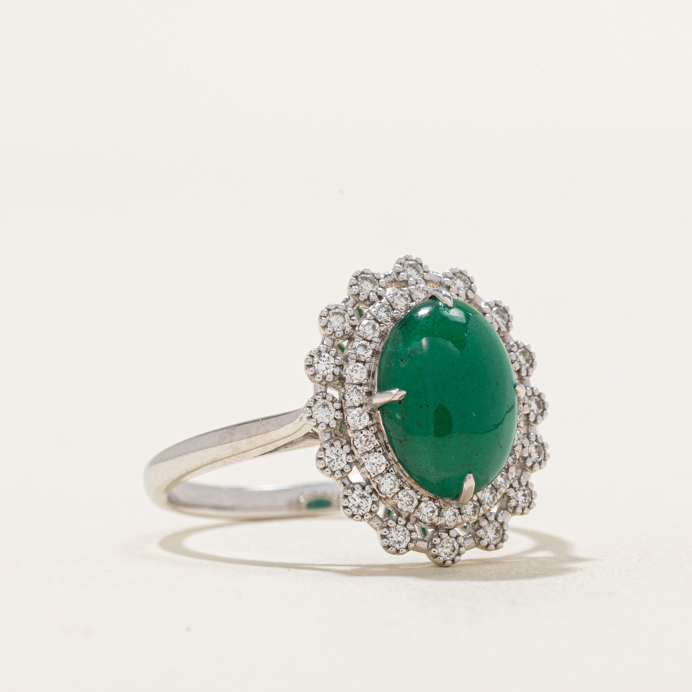 1.96ct Cabochon Emerald & 0.27ctw Diamond Halo Ring - Size 7.25 | Vintage Inspired Jewelry for Women | Perfect for Engagement, Anniversary & Special Occasions