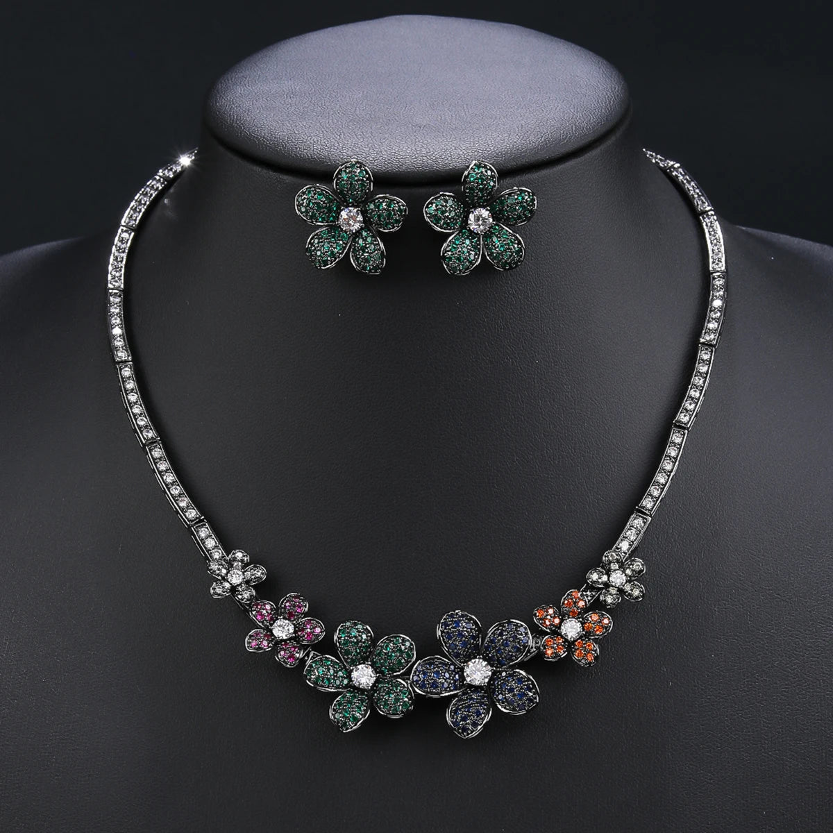 Elegant Flower Necklace and Earrings Set - European Style Bridal Jewelry for Wedding Party, Fashion Dress Accessories with CZ Stones - Perfect for Bridesmaids, Prom, Evening Gala & Special Occasions