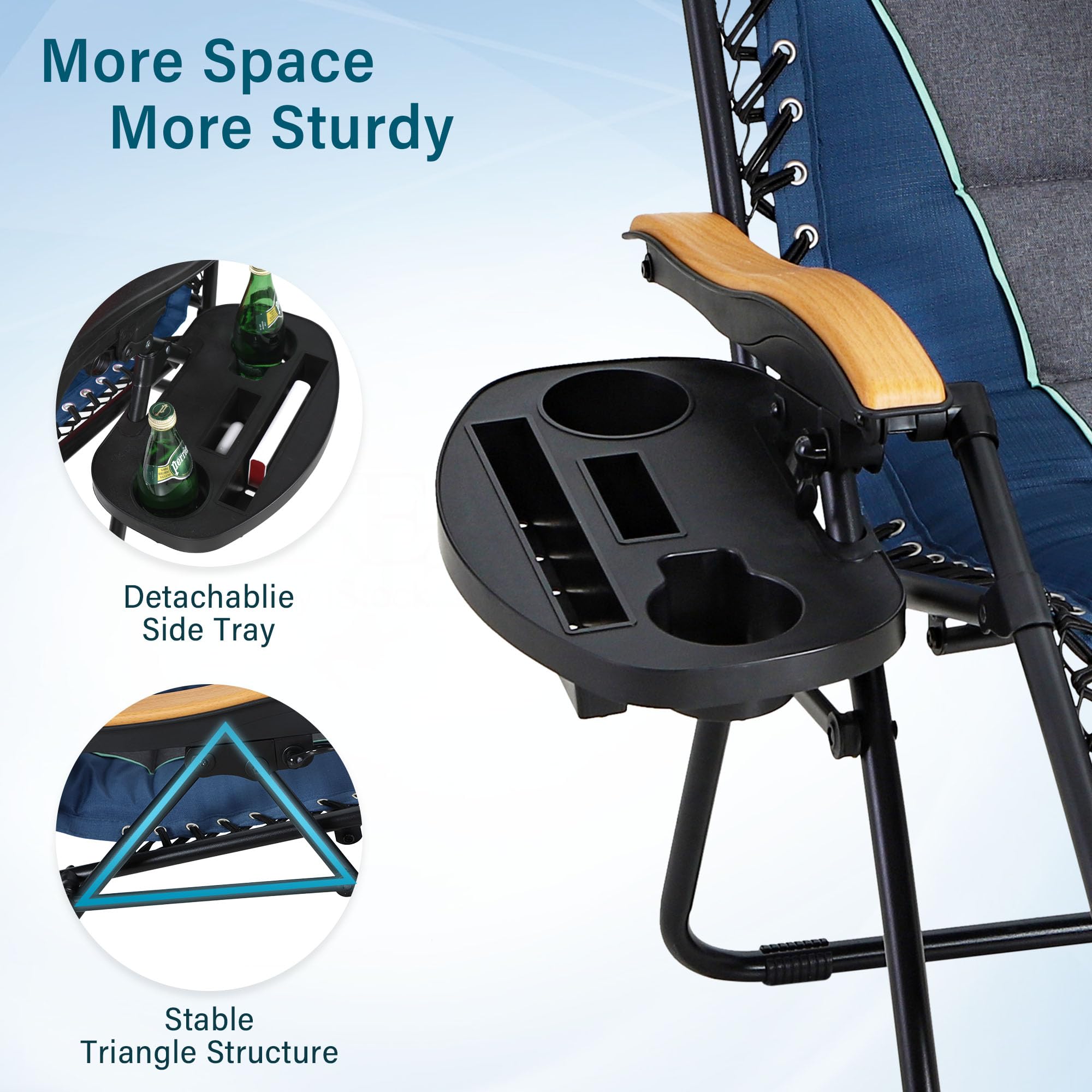 MFSTUDIO Zero Gravity Chairs Set of 2 - XL Oversized Outdoor Lounge Chairs with Adjustable Reclining, Padded Headrest & Cup Holder - Heavy Duty 400lbs Capacity Patio Furniture for Backyard, Poolside & Camping (Blue)
