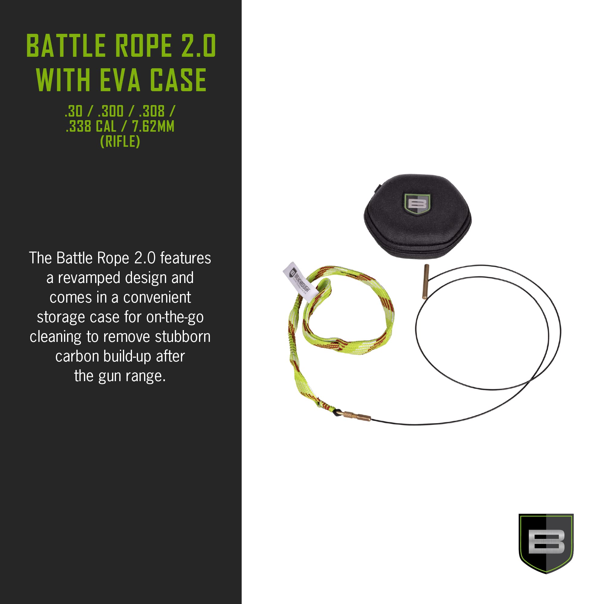 Breakthrough Clean Battle Rope 2.0 Gun Cleaning Kit - Universal for Rifle, Shotgun & Pistol - Includes EVA Storage Case & Brass Handle - Perfect for Firearm Maintenance at Home, Range or Hunting