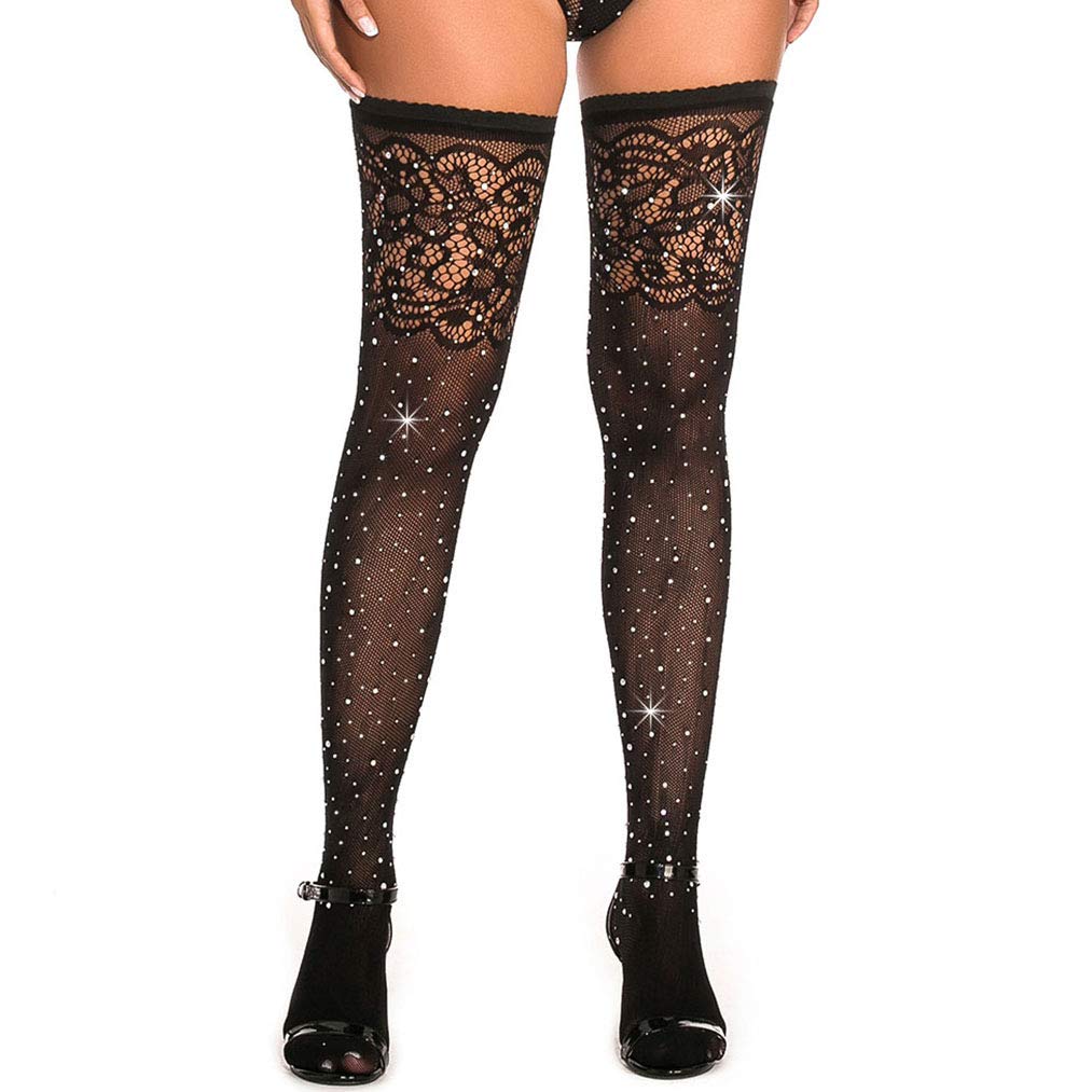 Sparkling Rhinestone Thigh High Stockings for Women - Sexy Fishnet Crystal Stockings for Parties, Cosplay & Special Occasions