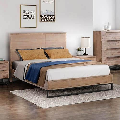 Hannah King Bed Frame - Queen Size Platform Bed with Wooden Slats & Underbed Storage - Modern Bedroom Furniture for Home, Apartment, Guest Room & Dorm