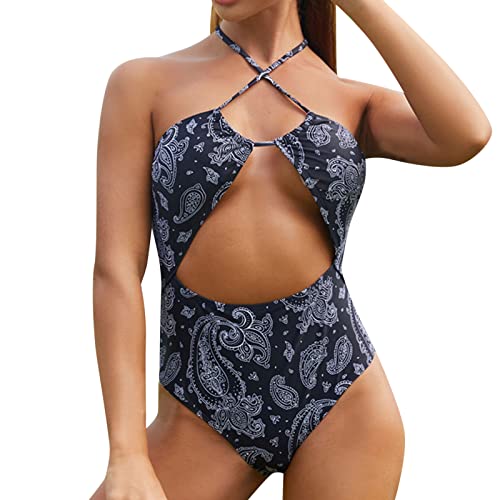 Women's Monokini Swimsuits - One Piece Waist Gathered Casual Printed Bikini High Cut Bathing Suit | Perfect for Beach Vacations, Pool Parties & Summer Getaways