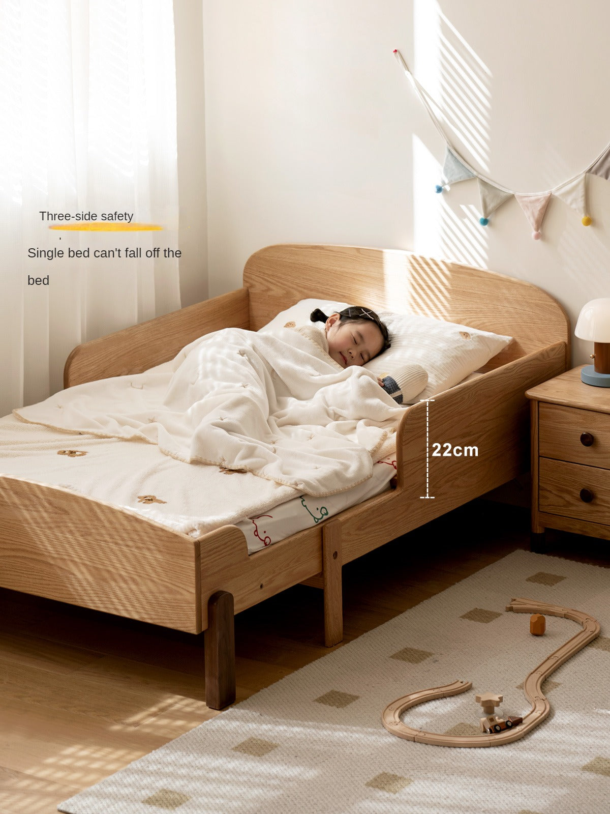 Expandable Solid Oak & Beech Wood Toddler Bed – Adjustable from 57in (145cm) to 80.7in (205cm) – Perfect for Growing Kids & Small Bedrooms