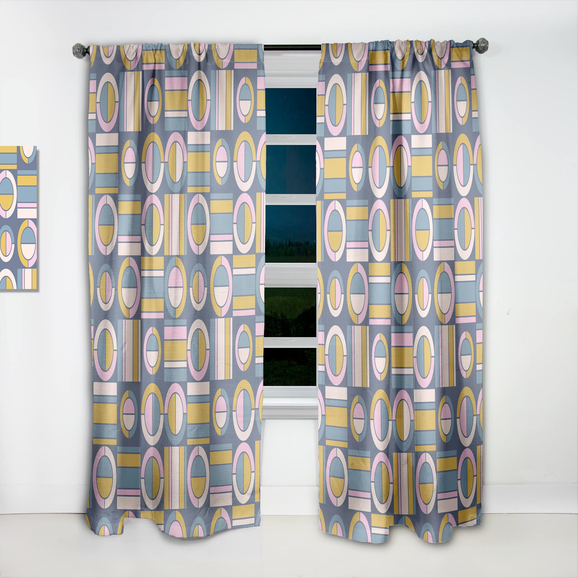 Retro Circular Design Thermal Insulated Curtains - Single Panel 52x90 Inch - Blackout Drapes for Bedroom & Living Room - Perfect for Home Decor, Privacy & Temperature Control