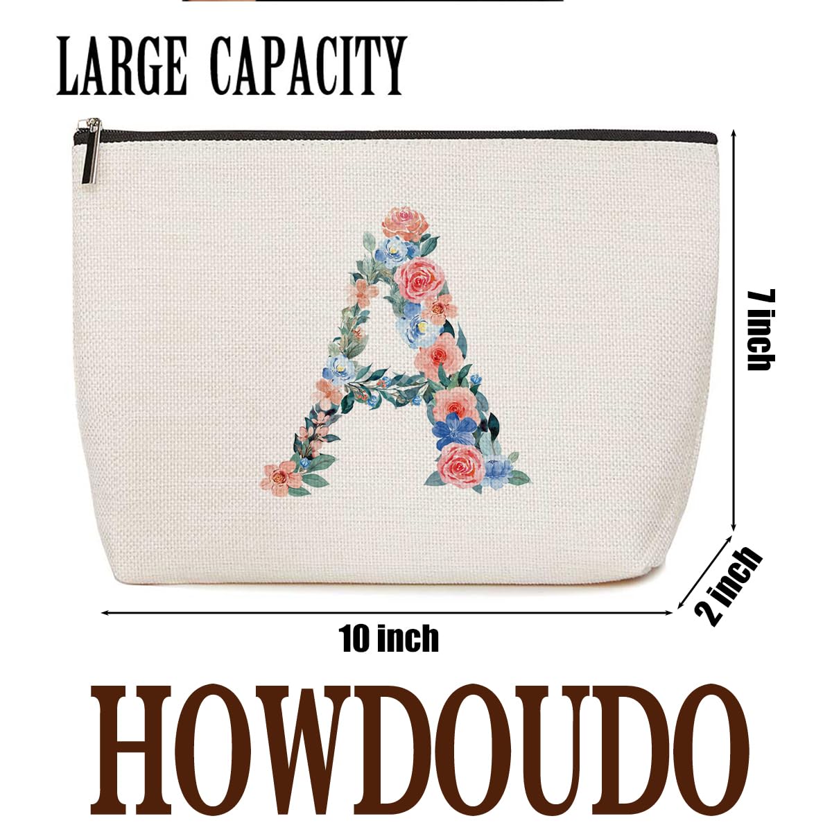 Personalized Monogrammed Makeup Bag - Floral Letter A Cosmetic & Toiletry Travel Organizer for Women | Perfect Gift for Bride, Bridesmaid, Teacher, Sister | Birthday, Christmas, Bridal Shower Present | Compact & Stylish for Travel, Gym, Work & Daily Use