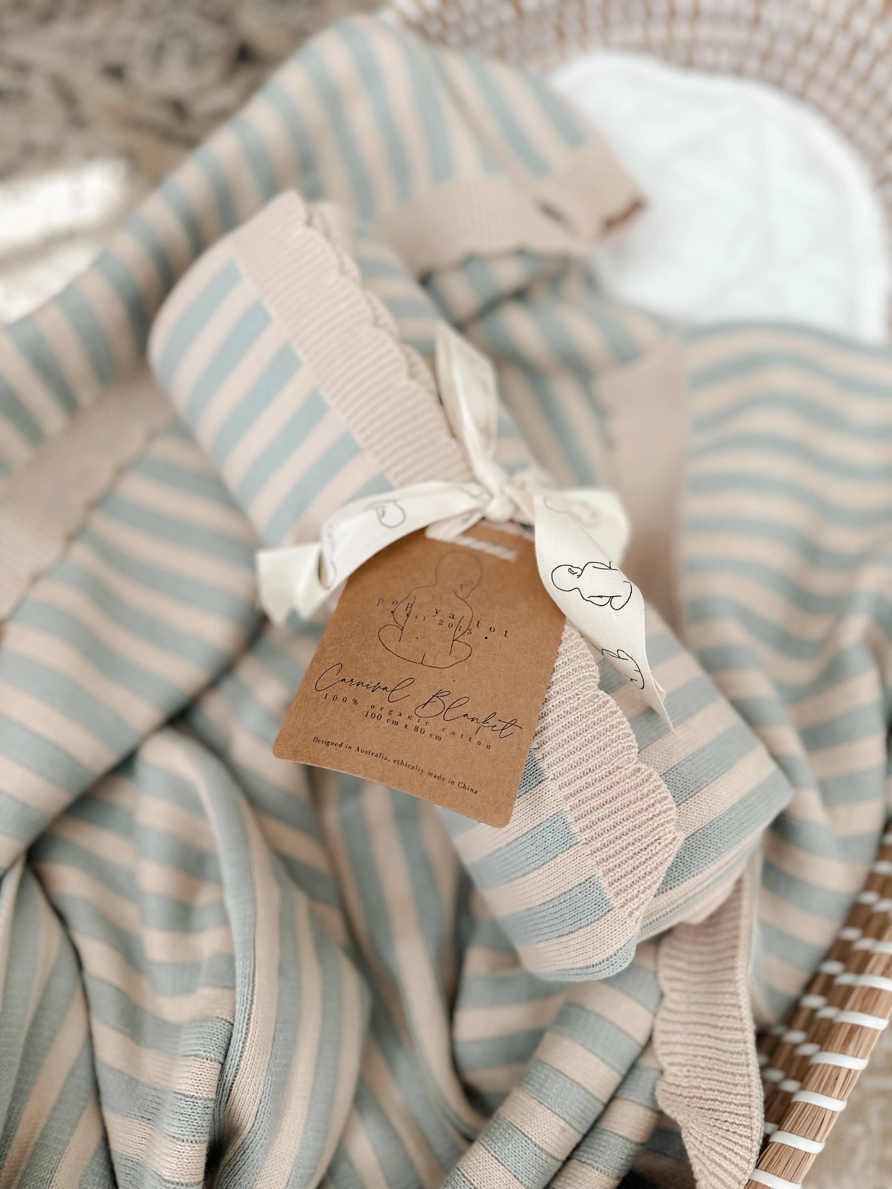 Pop Ya Tot Organic Cotton Baby Blanket - Soft & Hypoallergenic for Newborns & Toddlers - Perfect for Nursery, Swaddling & Stroller Use - Baby Blue Carnival Design