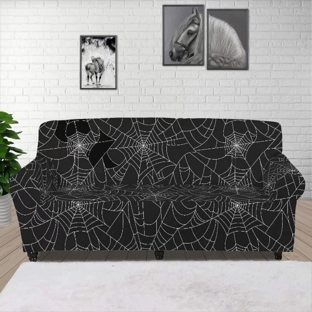 GOSTONG Stretchable Spider Web Couch Cover for 2/3/4 Cushion Sofas - Non-Slip Furniture Protector for 3-Seater Couches - Home Decor Sofa Slipcover (Perfect for Living Room, Family Room & Pet-Friendly Homes)