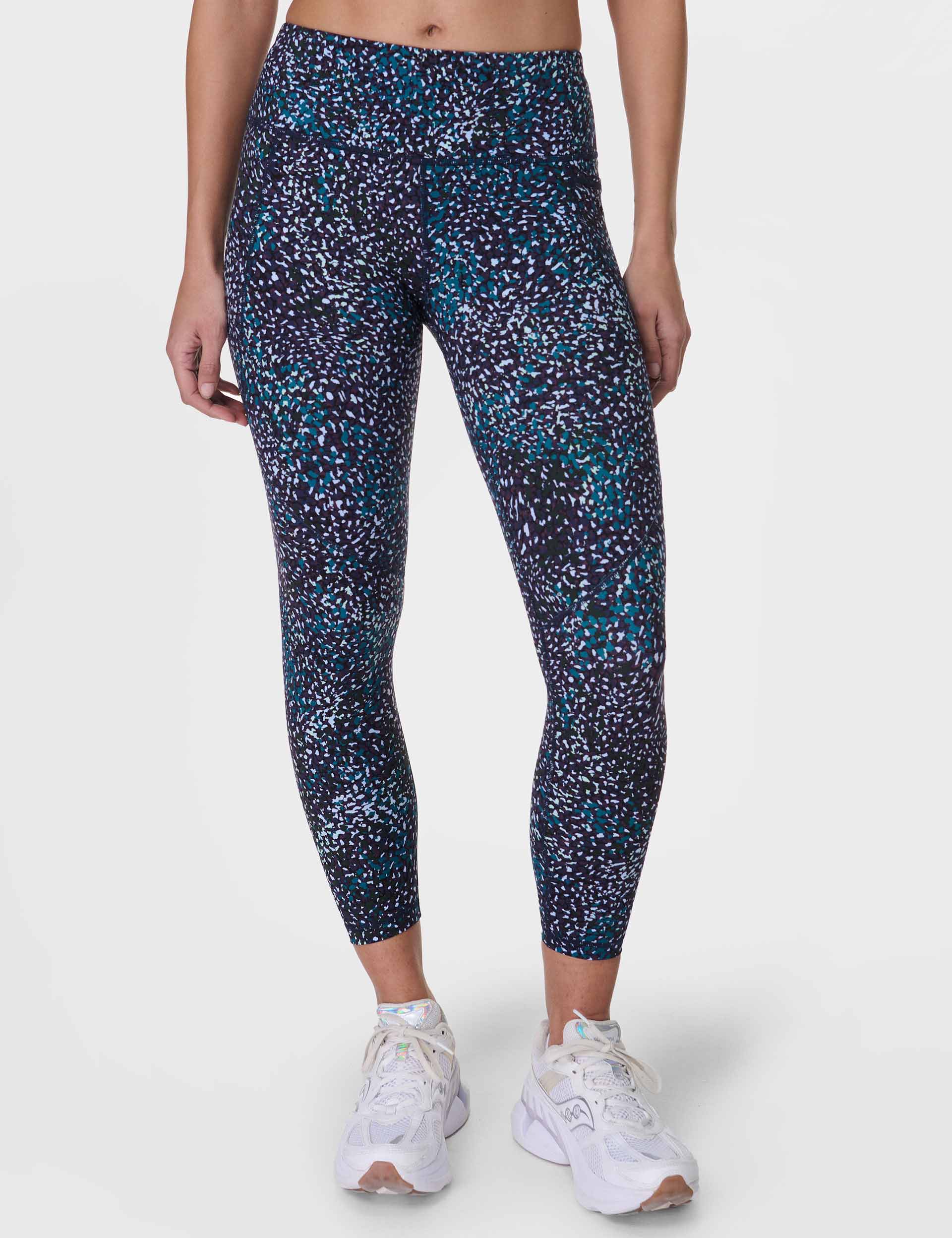 Power 7/8 Gym Leggings for Women - High Waist Yoga Pants with Blue Aurora Print - Moisture Wicking Workout Leggings for Running, Training & Lounge Wear