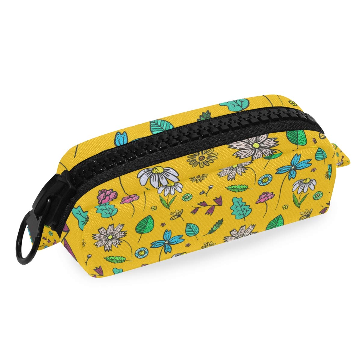 FengJu Large Capacity Pencil Case with Zipper - Makeup Organizer Pouch for School, Office & Travel - Orange Floral Design - Perfect for Teens, Students & Professionals (Stationery, Cosmetics & Art Supplies Storage)