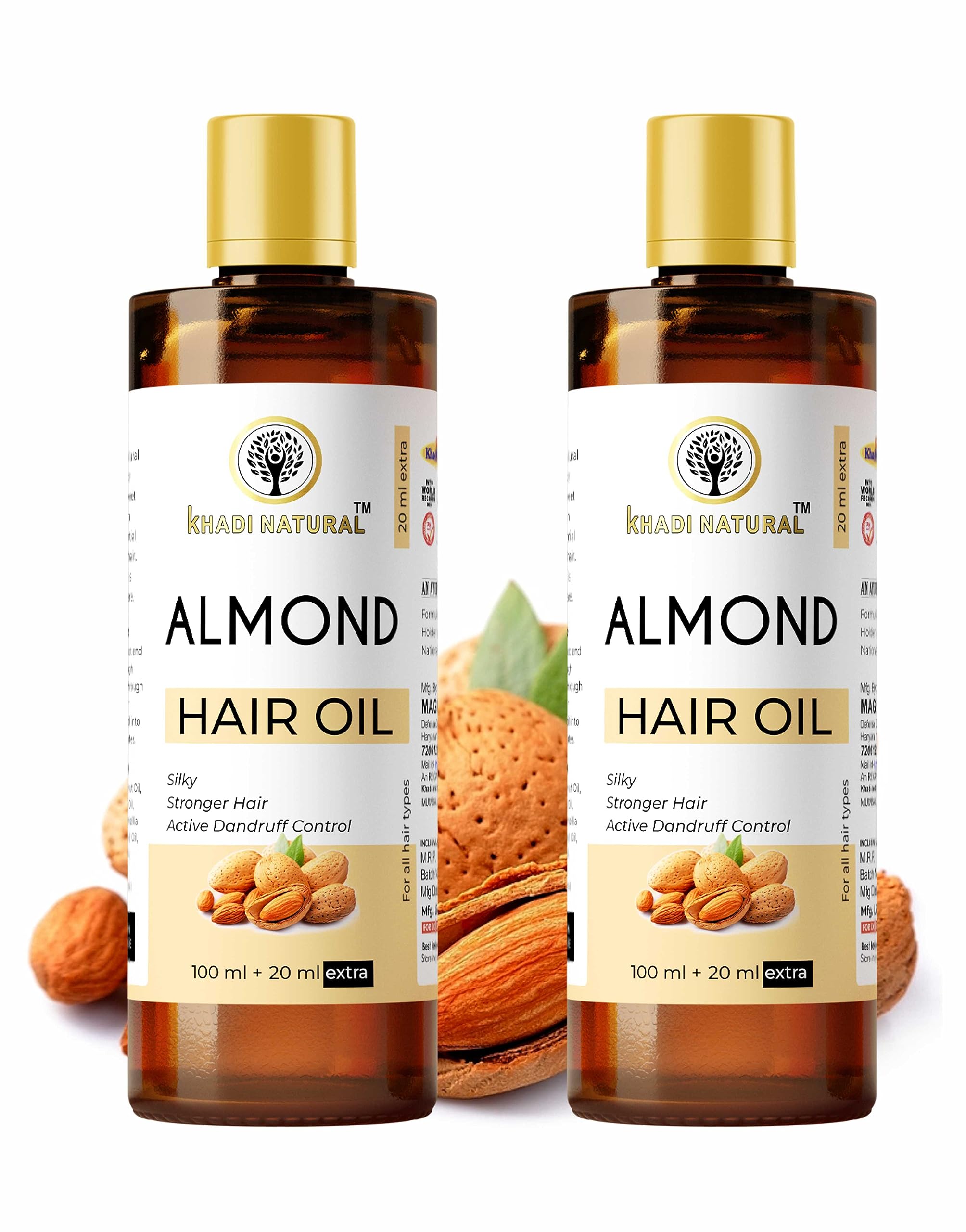 Khadi Natural Almond Hair Oil 120ml - Nourishing & Strengthening Hair Treatment for Dry & Damaged Hair - Pack of 2 (120ml Each) - Perfect for Daily Hair Care & Scalp Massage