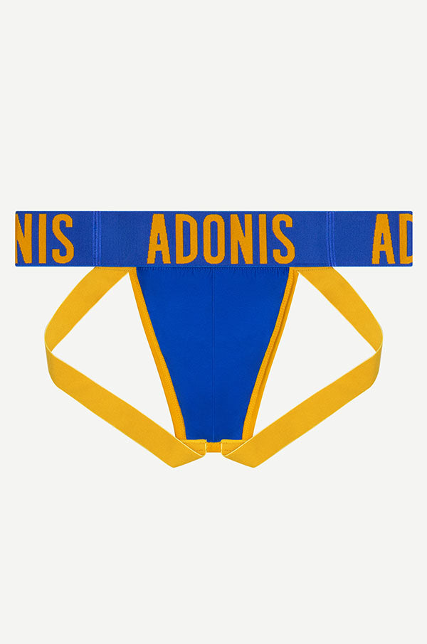 Superhero Blue & Yellow Jockstrap - Comfortable & Breathable Men's Underwear for Cosplay, Workout & Sports - Perfect for Halloween Costumes, Gym Sessions & Superhero Themed Parties