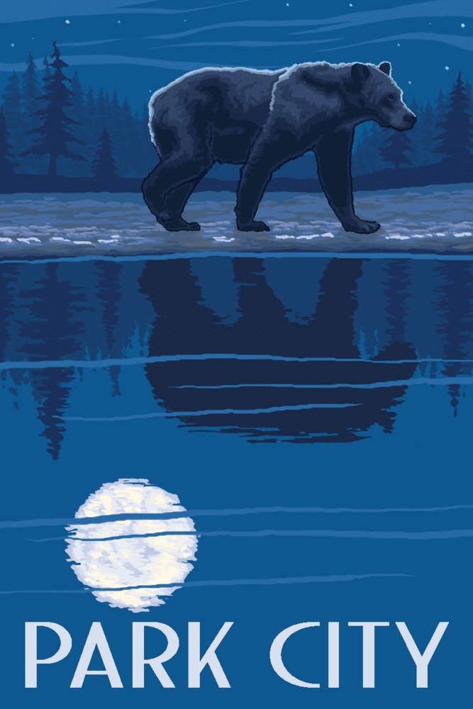 Park City, Bear in Moonlight - 36x54 Giclee Gallery Print - Premium Travel Poster Wall Art Decor for Living Room, Bedroom & Office