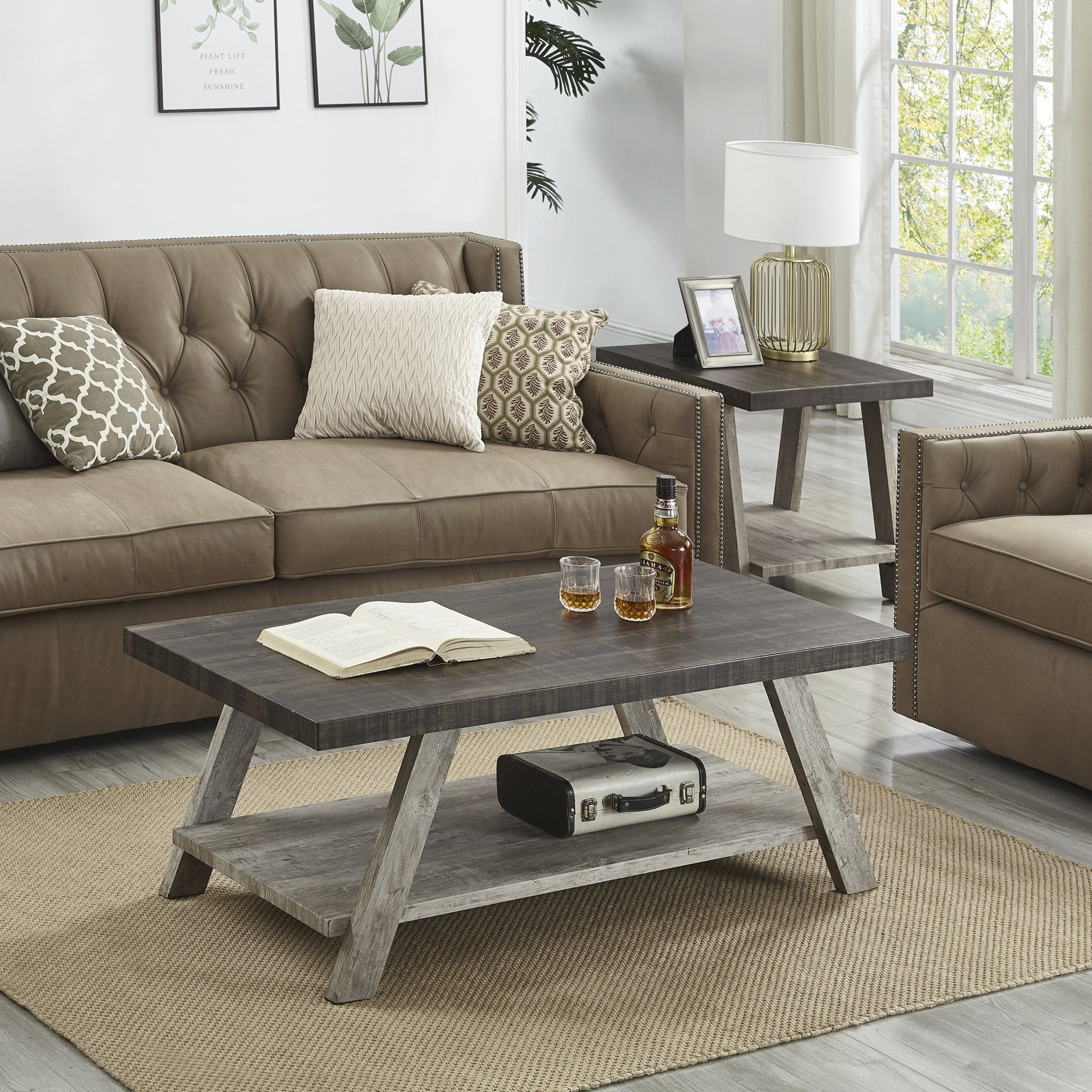 Roundhill Furniture Athens Contemporary 3-Piece Coffee Table Set with Storage - Modern Living Room Furniture for Small Spaces, Home Decor & Organization