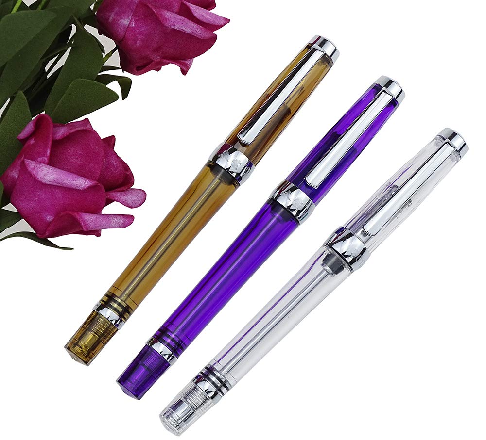 Lanxivi 3-Pack Transparent Fountain Pens - Fine Nib for Smooth Writing - Office & Calligraphy Use