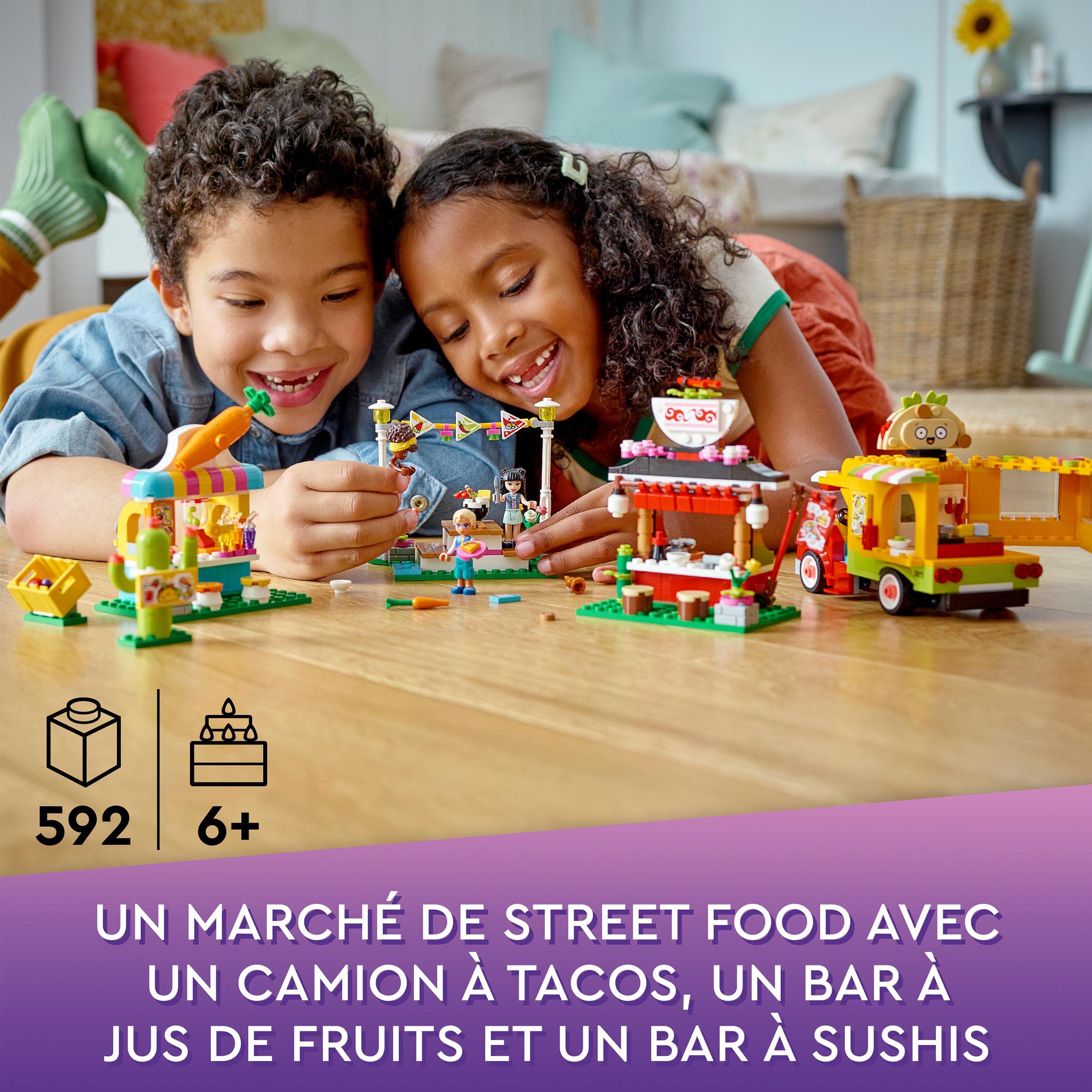 LEGO 41701 Friends Street Food Market Building Toy Set with Taco Truck, Juice Bar, Mini Dolls - Creative Gift for Girls & Boys Ages 6+ - Perfect for Pretend Play, Birthday Gifts & Collectors