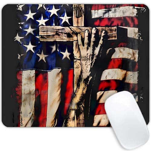 Wooden cross American flag
