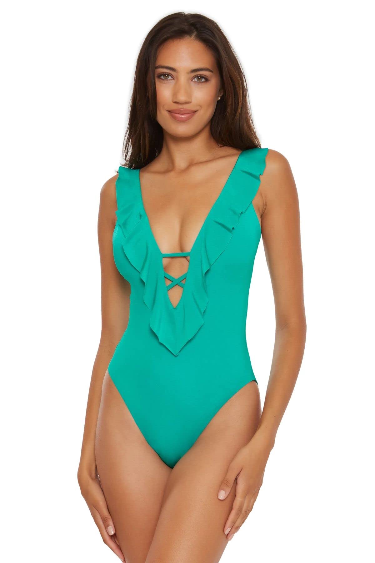 BECCA by Rebecca Virtue Socialite Lucille Ruffle One-Piece Swimsuit - Stylish Women's Bathing Suit for Pool, Beach & Vacation