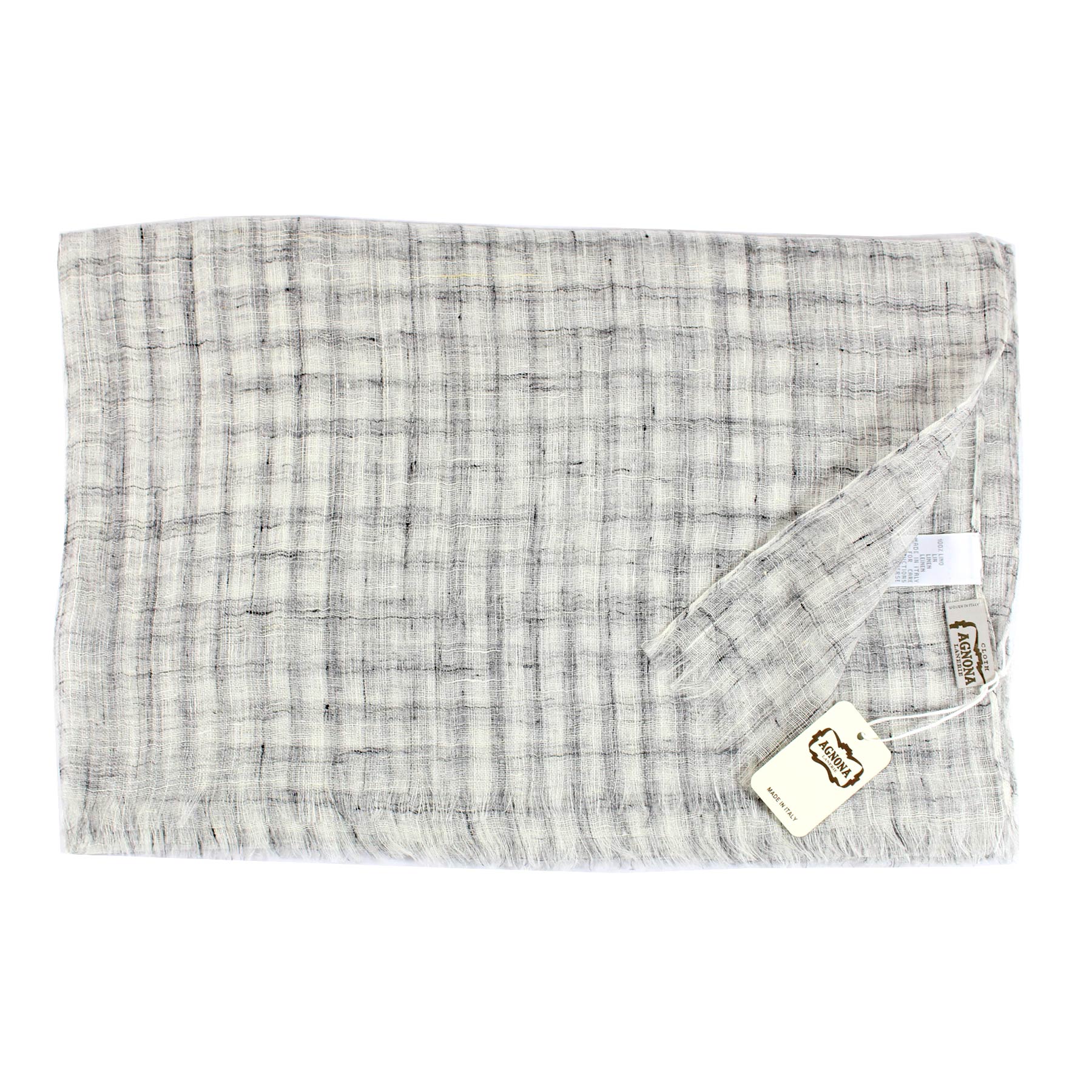 Agnona Luxury Linen Scarf - Gray Check Design Shawl for Women | Soft & Breathable Wrap | Perfect for Travel, Office & Evening Outfits | Final Sale