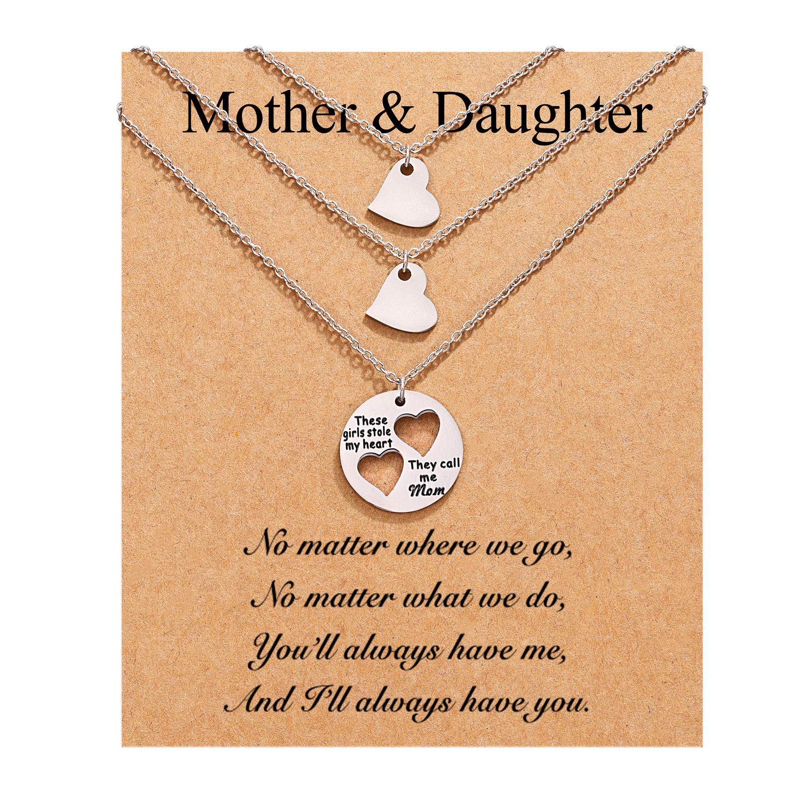Matching Heart Mother Daughter Necklace Set - 2/3 Piece Mom & Me Jewelry for First Day of School, Christmas & Birthday Gifts | Perfect for Mother's Day, Graduation & Special Bonding Moments