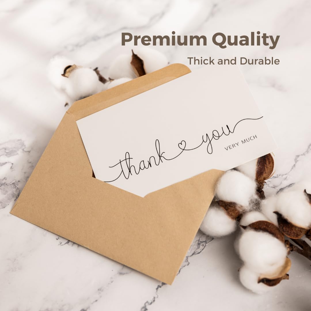 48 Pack Thank You Cards Bulk with Kraft Envelopes & Stickers - 4x6 Inch Professional Greeting Cards for Business, Baby Shower, Wedding, Graduation, Bridal Shower, Funeral - Perfect for Corporate Gifts, Party Favors & Special Occasions