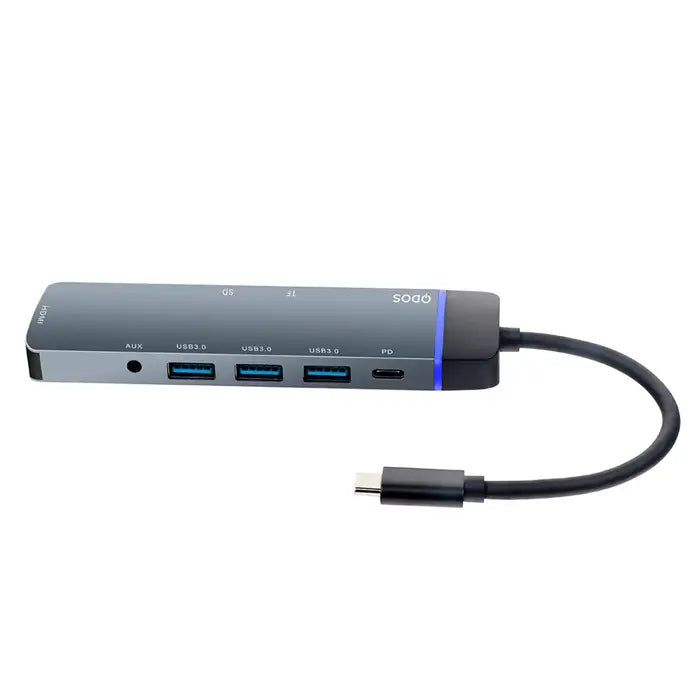 QDOS Powerlink 8-in-1 USB C Hub Multiport Adapter with HDMI, USB 3.0, SD Card Reader - Space Gray - Perfect for MacBook, iPad Pro & Windows Laptops for Work, Travel & Home Office