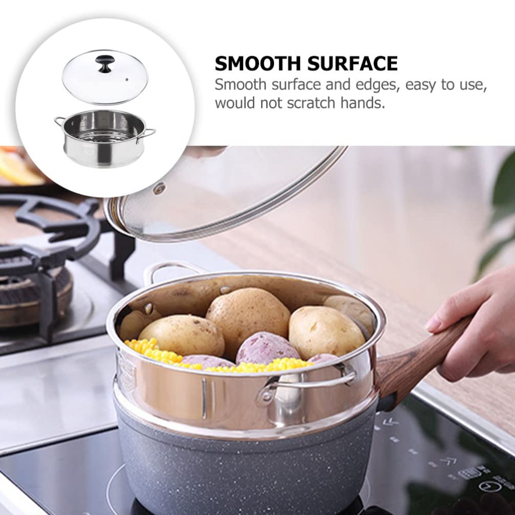 **Stainless Steel Stackable Dumpling Steamer Pot - Double Ear Steamer Basket for Soup, Vegetables & Glass Lid - Perfect for Asian Cooking, Dim Sum & Healthy Meals**